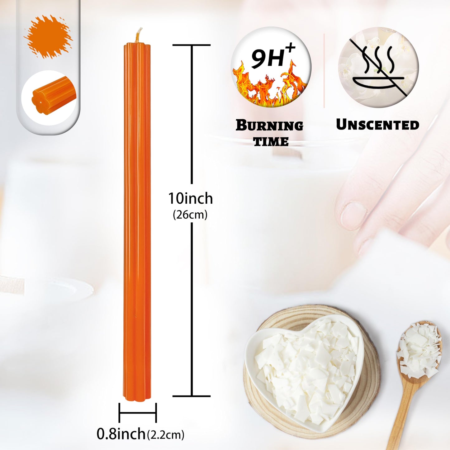 Unscented Taper Candles Dripless Long Orange Taper Candles Smokeless 10 Inch Roman Column Design Dinner Candlesticks for Home Decoration Holiday Gifts