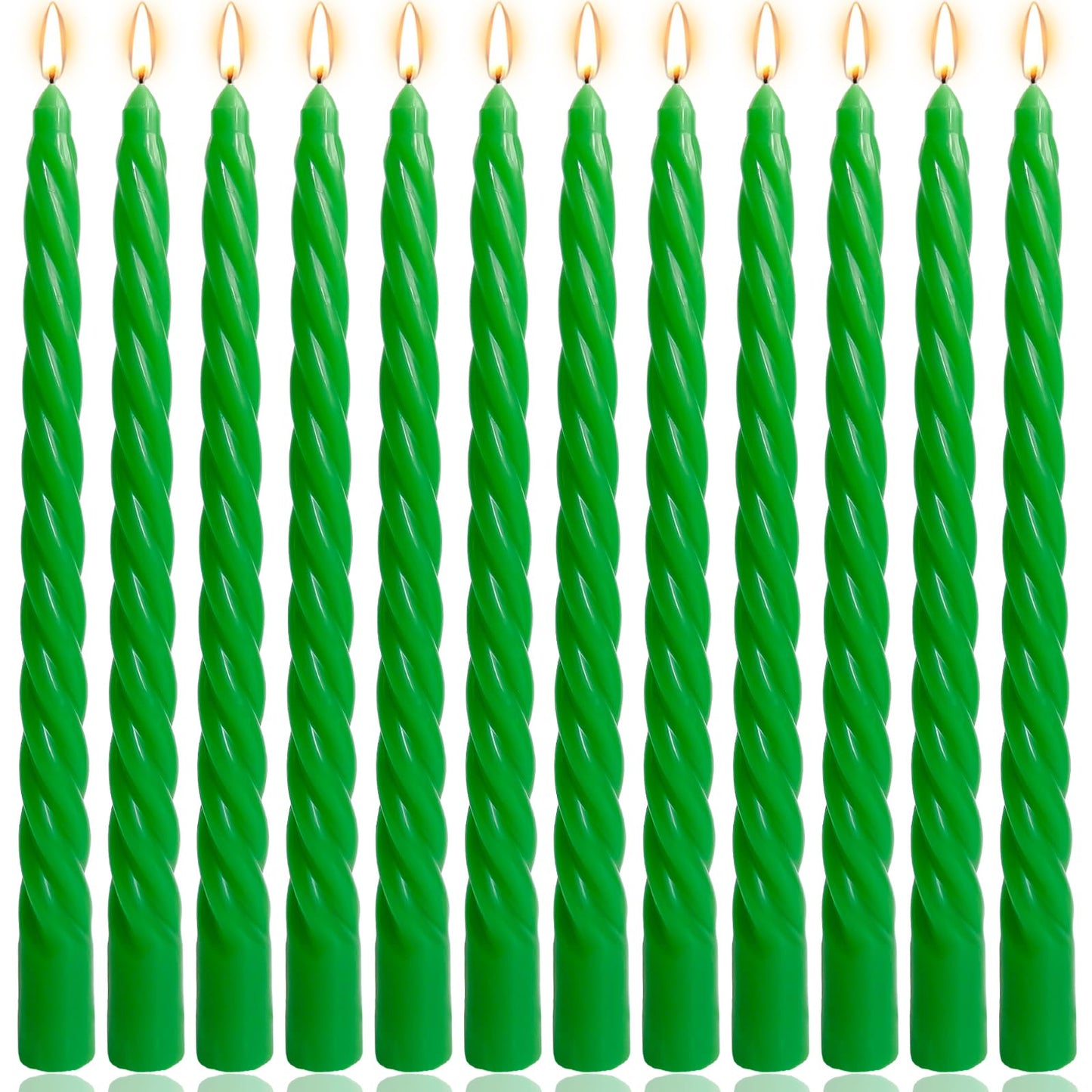 10 Inch Green Twisted Taper Candles Set for Christmas and Spring, Unscented Dripelss Candlesticks for St. Patrick's Day Holiday Party Decoration