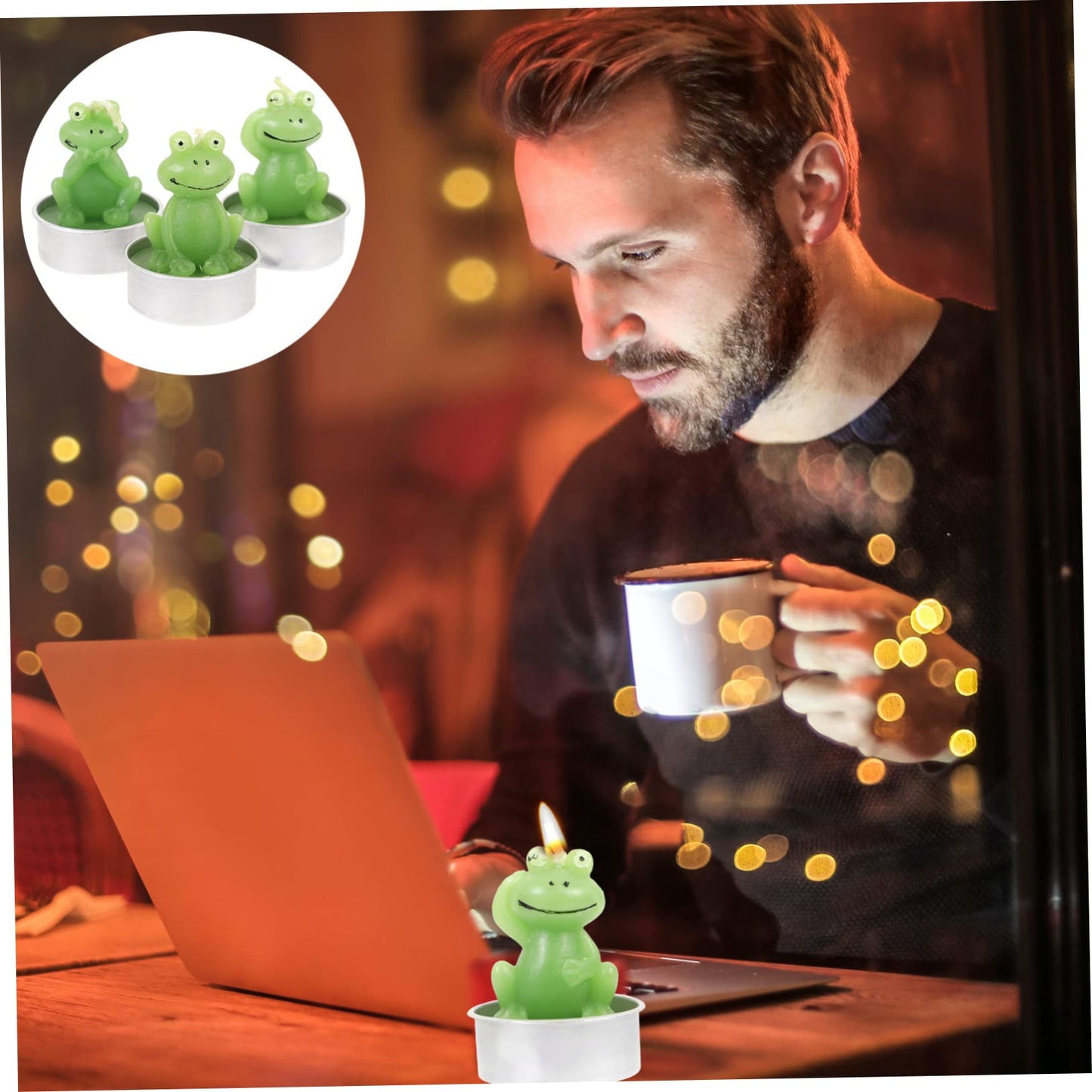 Amosfun 6pcs Frog Shaped Tabletop Candles Cute Animal Decor for Home Unique Desktop Candles for Festive Ambiance for Holidays and Special Occasions