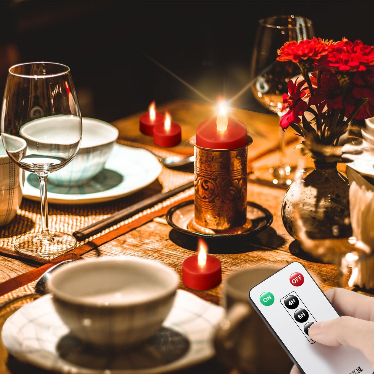 xiangpeng Tea Light Candles with Remote Control,24pack Flickering Flameless LED Candle,Long Lasting 400+Hours,Battery Operated with Timer for Home Decoration Seasonal &Festival Celebration Red