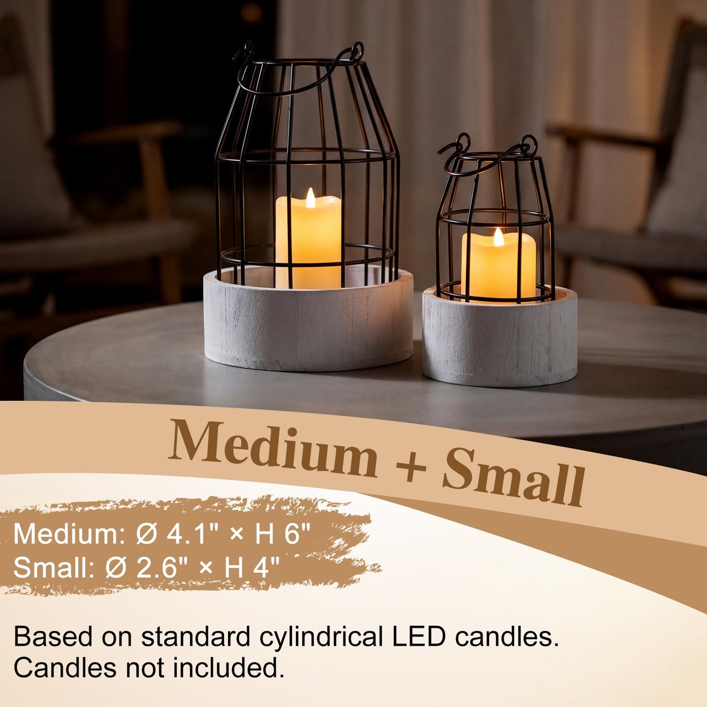 Mumufy Modern Rustic Farmhouse Candle Lantern Set of 5 (Candles are Not Included), Decorative Lanterns for Living Room Table Centerpieces Fireplace Mantle Modern Home Decor(Small,Black, White)