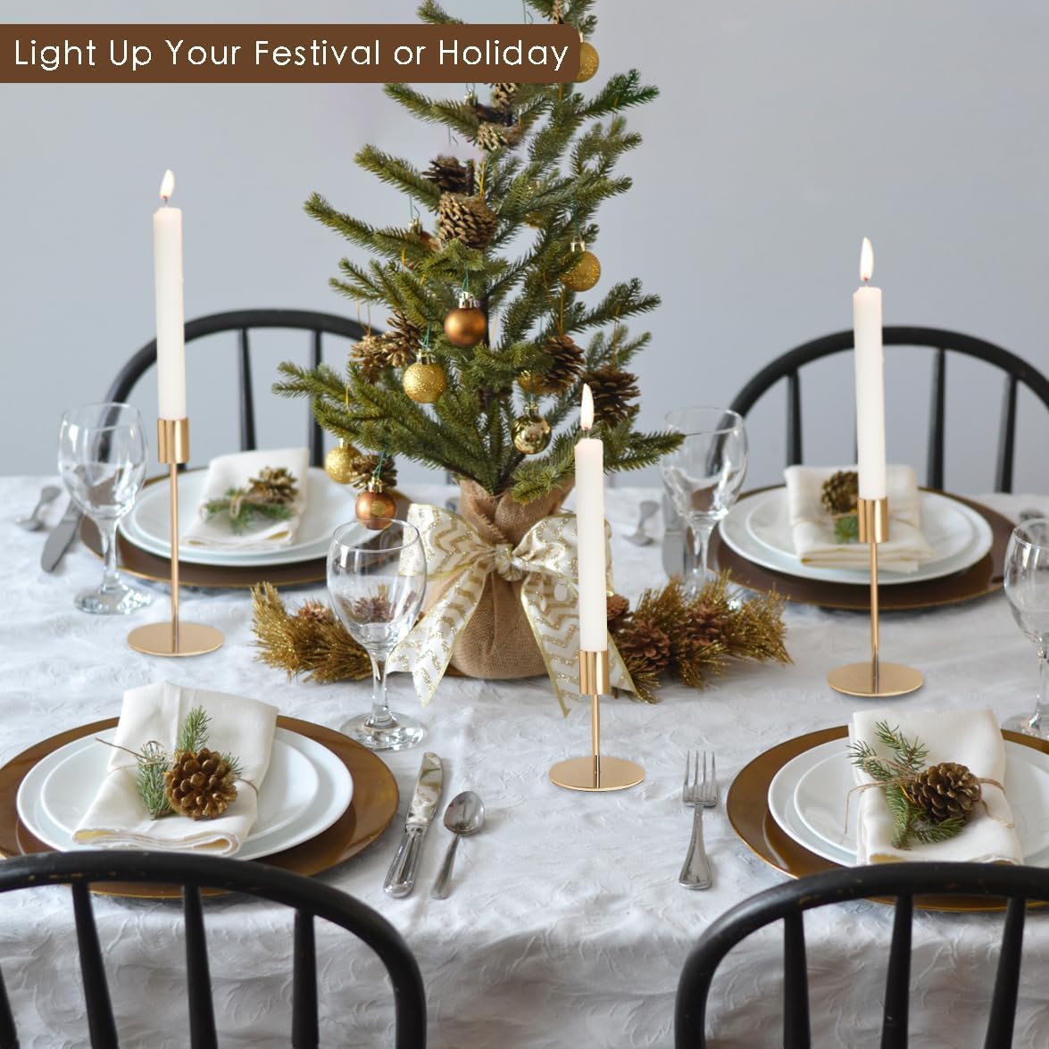 KDJFIIH Gold Candlestick Holders Bulk for Taper Candles Decorative Metal Candelabra Candle Holders Fit 0.8 Inch Diameter Candles Gold Taper Candle Stands for Wedding Home Party Table Decor (Set of 45)