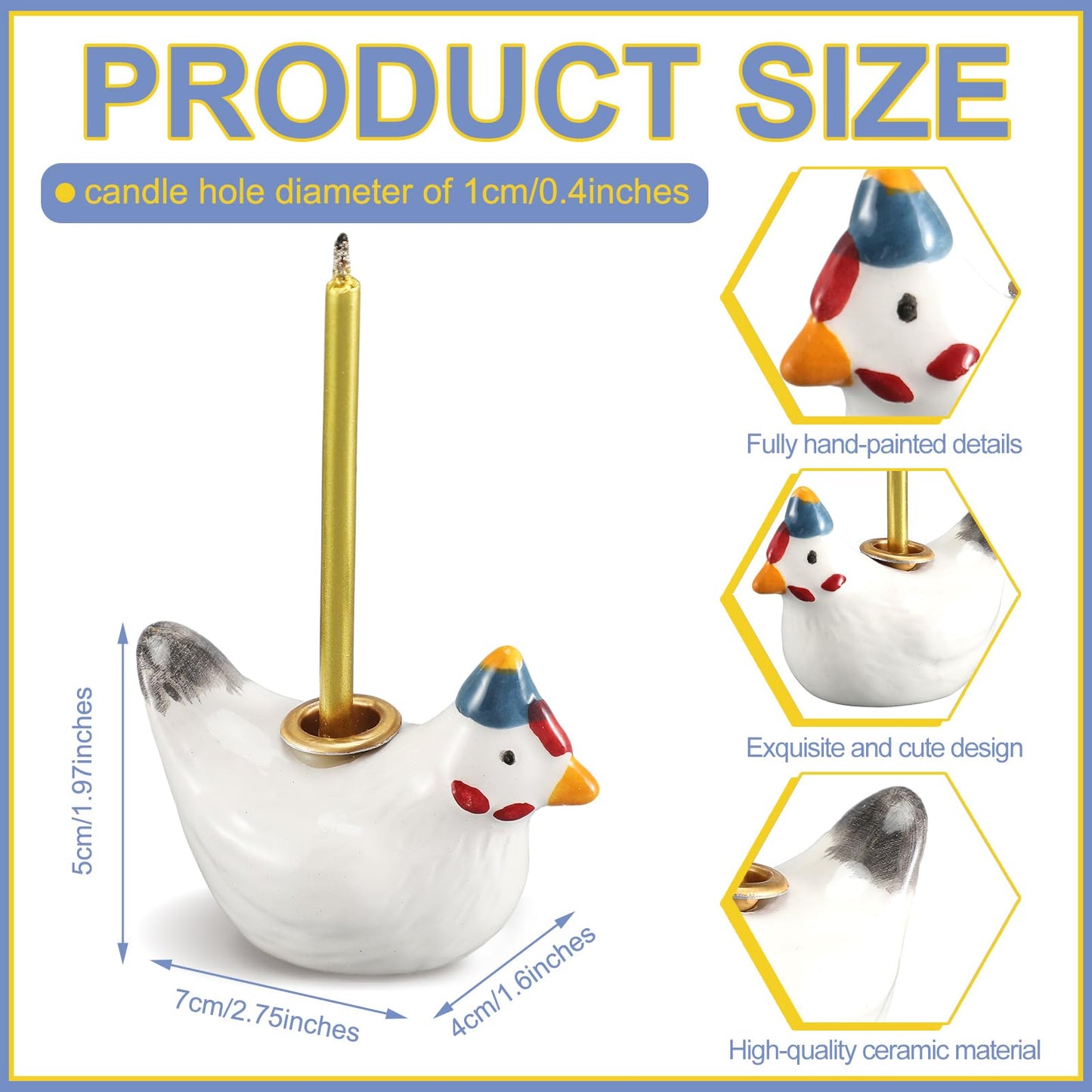 Honeydak Ceramic Chicken Cake Decoration Snowy White Hen Candle Holder Chicken Birthday Cake Topper Handcrafted Hen Farm Figurine for Party Decor