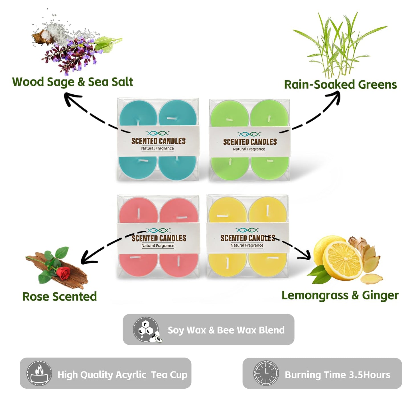 Spring & Summer Scented Tealight Candles 16 Pack, Natural Soy & Bee Wax Blend, Easter Candle Colors: Sky Blue,Pink,Green &Yellow, 3.5 Hour Burn Time, Strong Fragrance for Home for by Kissingfish