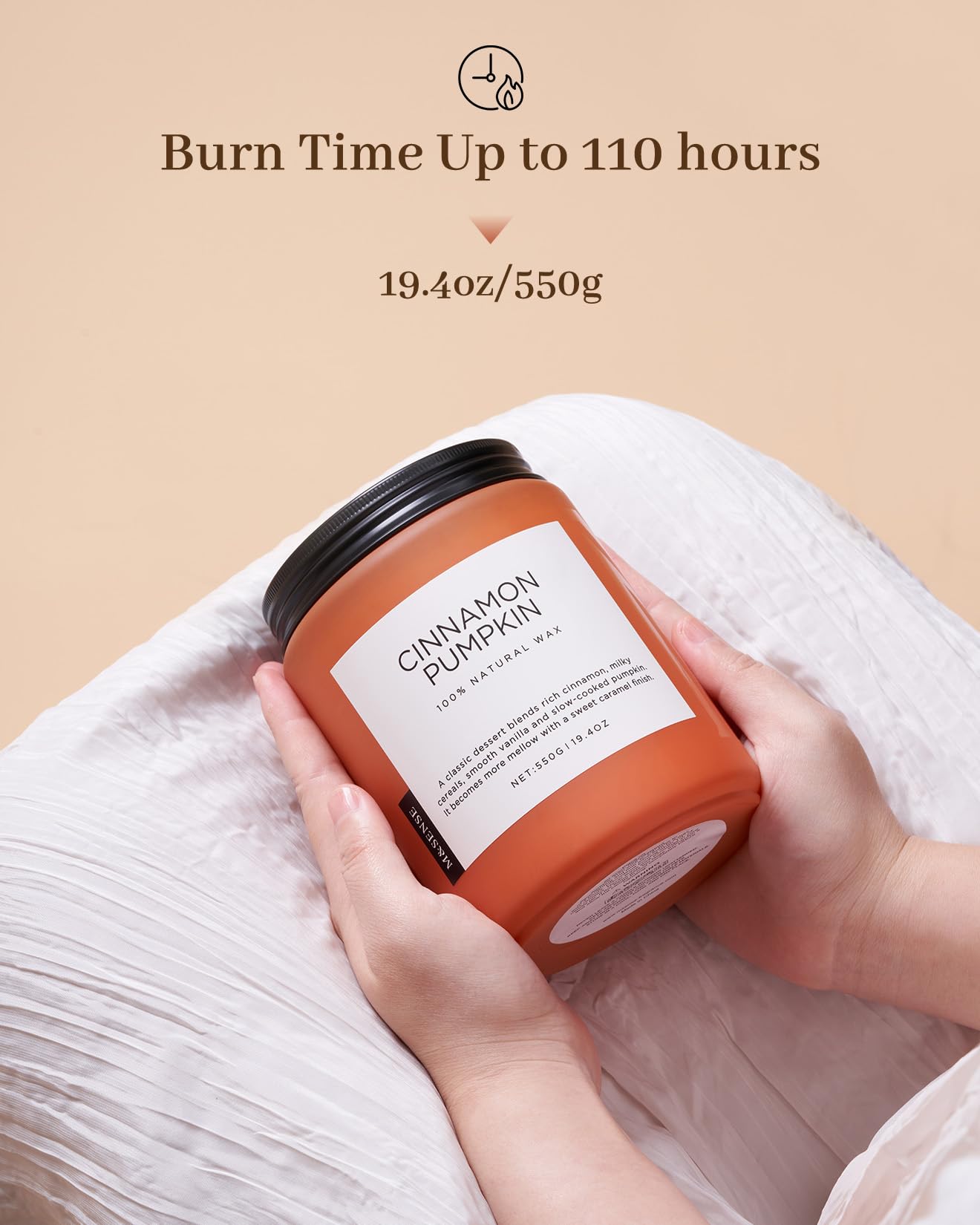 M&SENSE Ceylon Cinnamon Pumpkin Scented Candles, Soy Natural Candles 110 Hours Long Lasting Slow Burning Candle for Easter Holiday Gifts