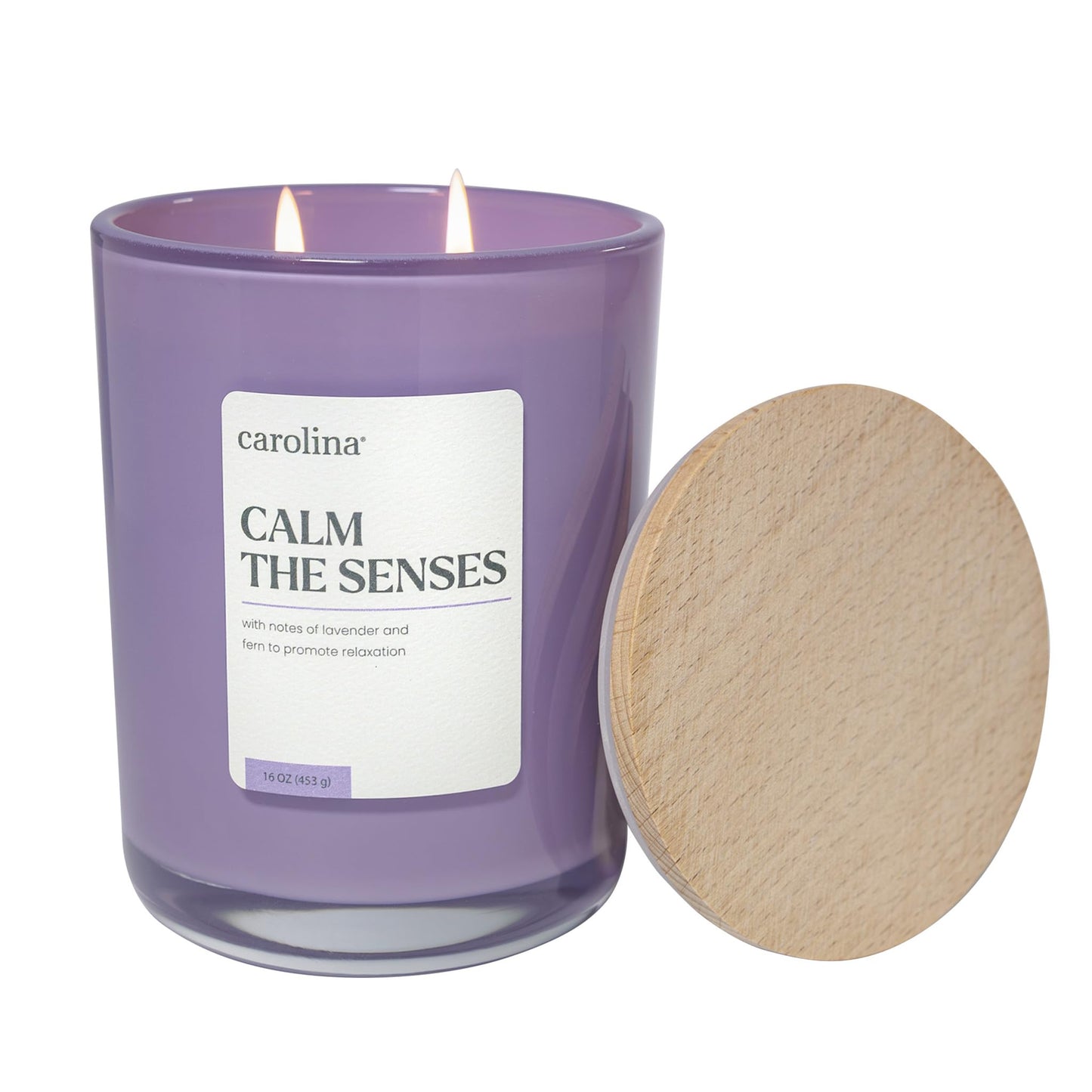 Carolina Calm The Senses Scented Candle, 16 oz Lavender & Fern Scented, 2 Wick Wellness Relaxing Candle, 60H Burn Time, Ideal for Creating a Welcoming Home - Made in The USA
