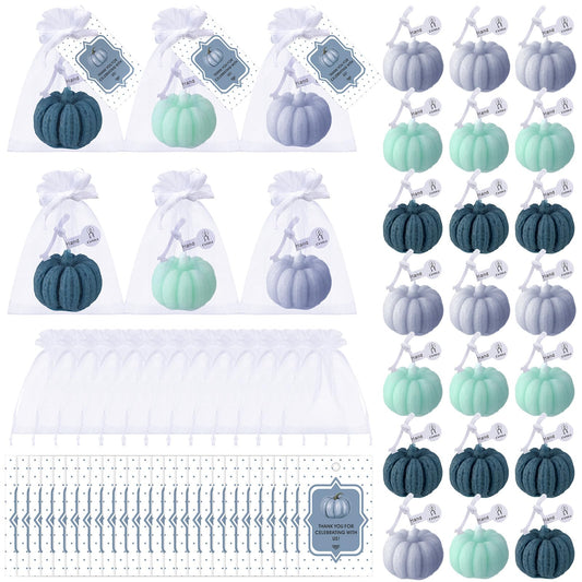 Treela 24 Set Pumpkin Candles Fall Baby Shower Party Favors for Guests Little Pumpkin Thank You Return Gifts Bulk for Thanksgiving Autumn Baby Shower Wedding Favors (Gray Green)