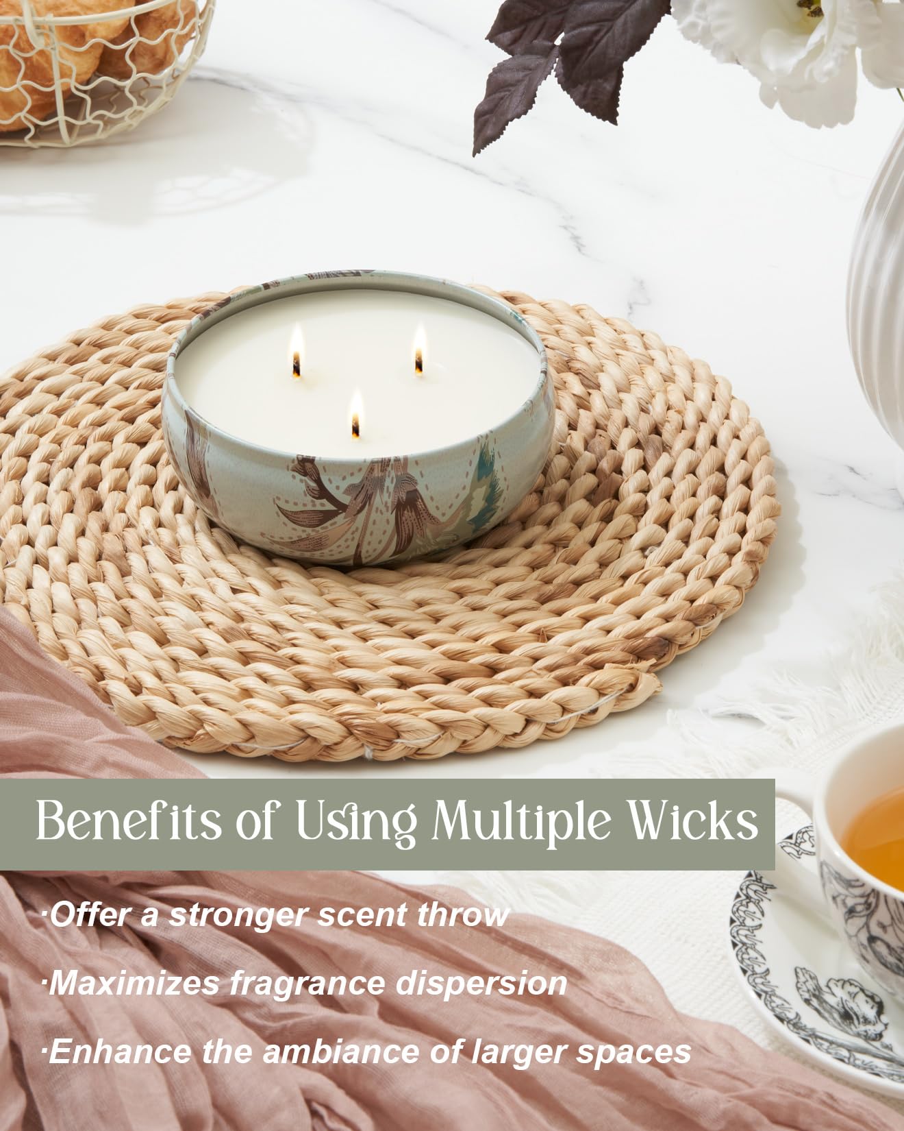 M&SENSE Mint Basil Scented Candles 12oz 40 Hour Long Lasting, 3 Wick Soy Candles for Home Scented, Travel Tin Natural Highly Scented Candle Gift for Women Men
