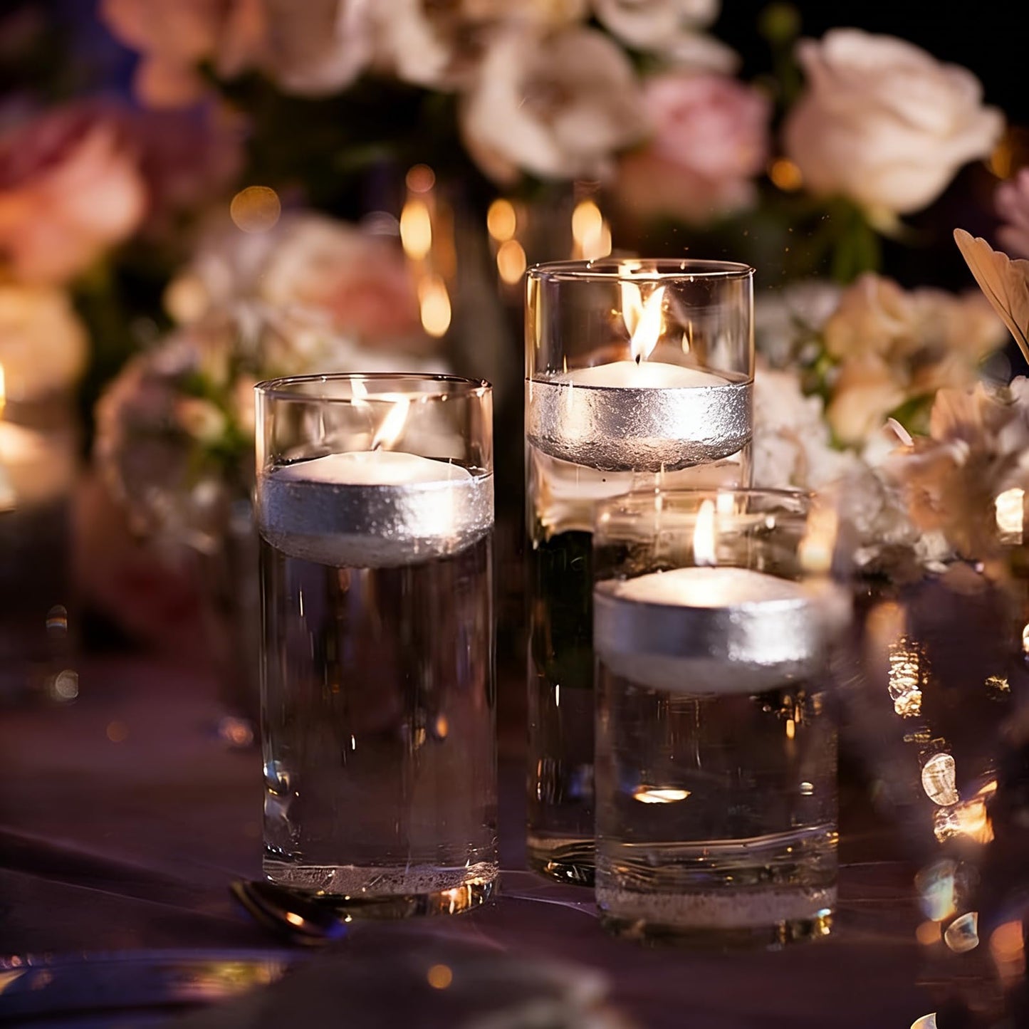 Silver Floating Candles 3 Inch 12 Pack – Paraffin Wax Floating Candle for Weddings, Parties, Winter Events & Home Décor – Clean Burning & Long Lasting