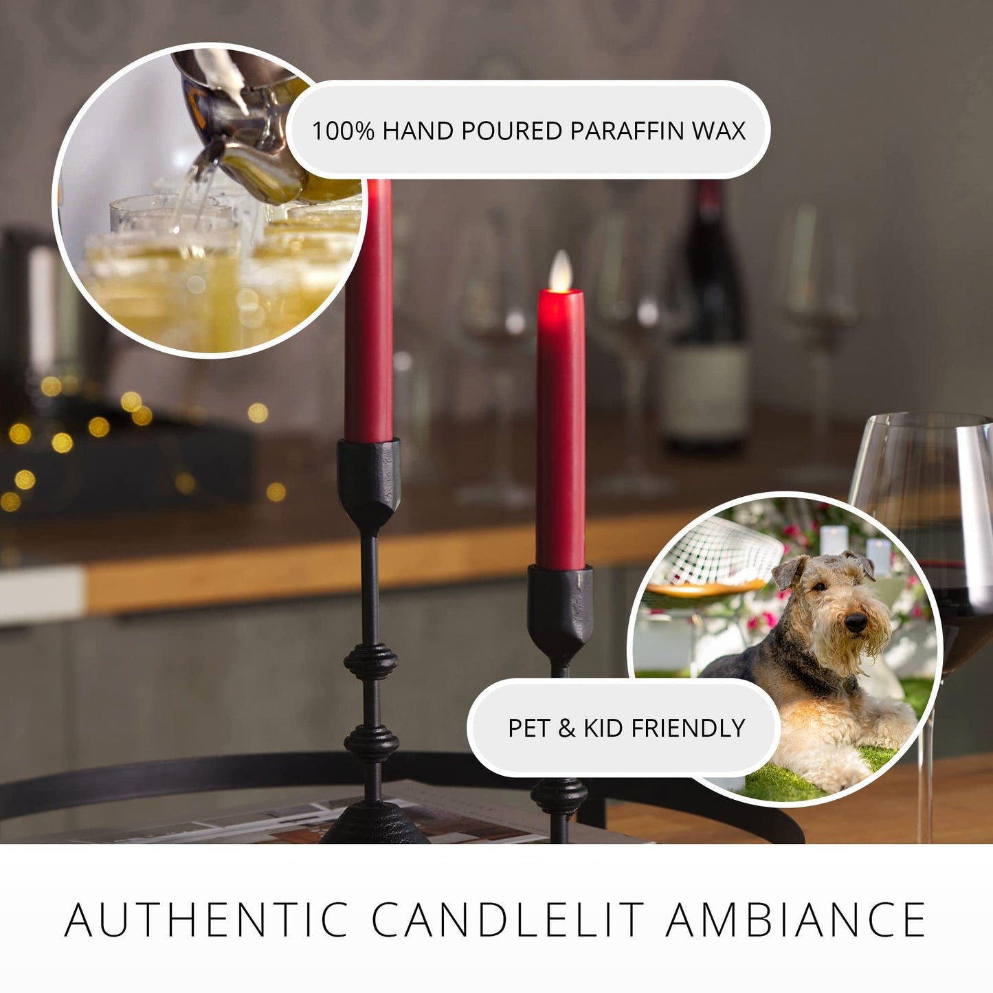 Luminara - Flameless Battery Operated Taper Candle - Red - Pack of 2-1x6 inch - LED Flickering Flame - Realistic Safe for Home Kids and Pets