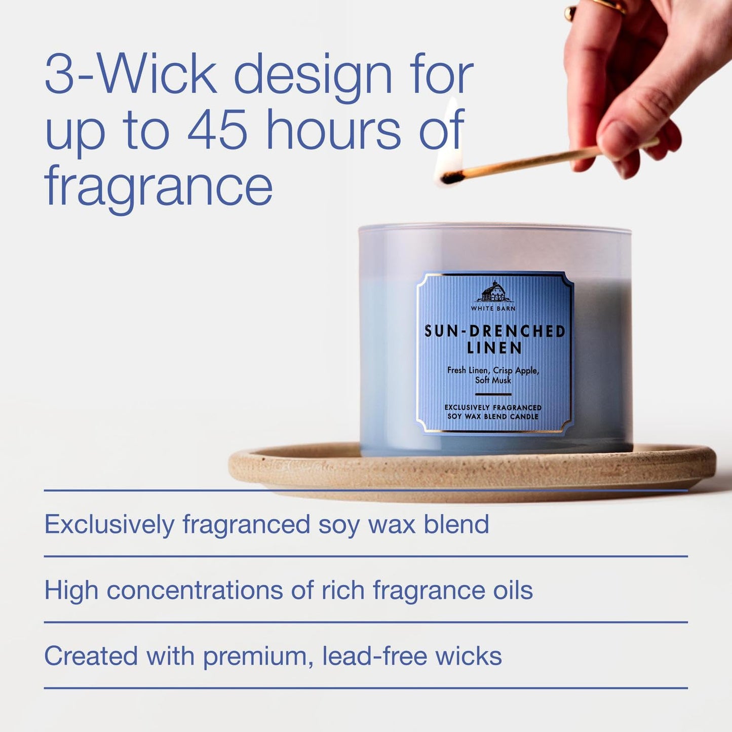 Bath & Body Works Sun-Drenched Linen 3-Wick Candle - Scented Candle for At-Home Use - Long-Lasting, Room-Filling Fragrance - High Fragrance Oil Concentration - Soy Wax Blend