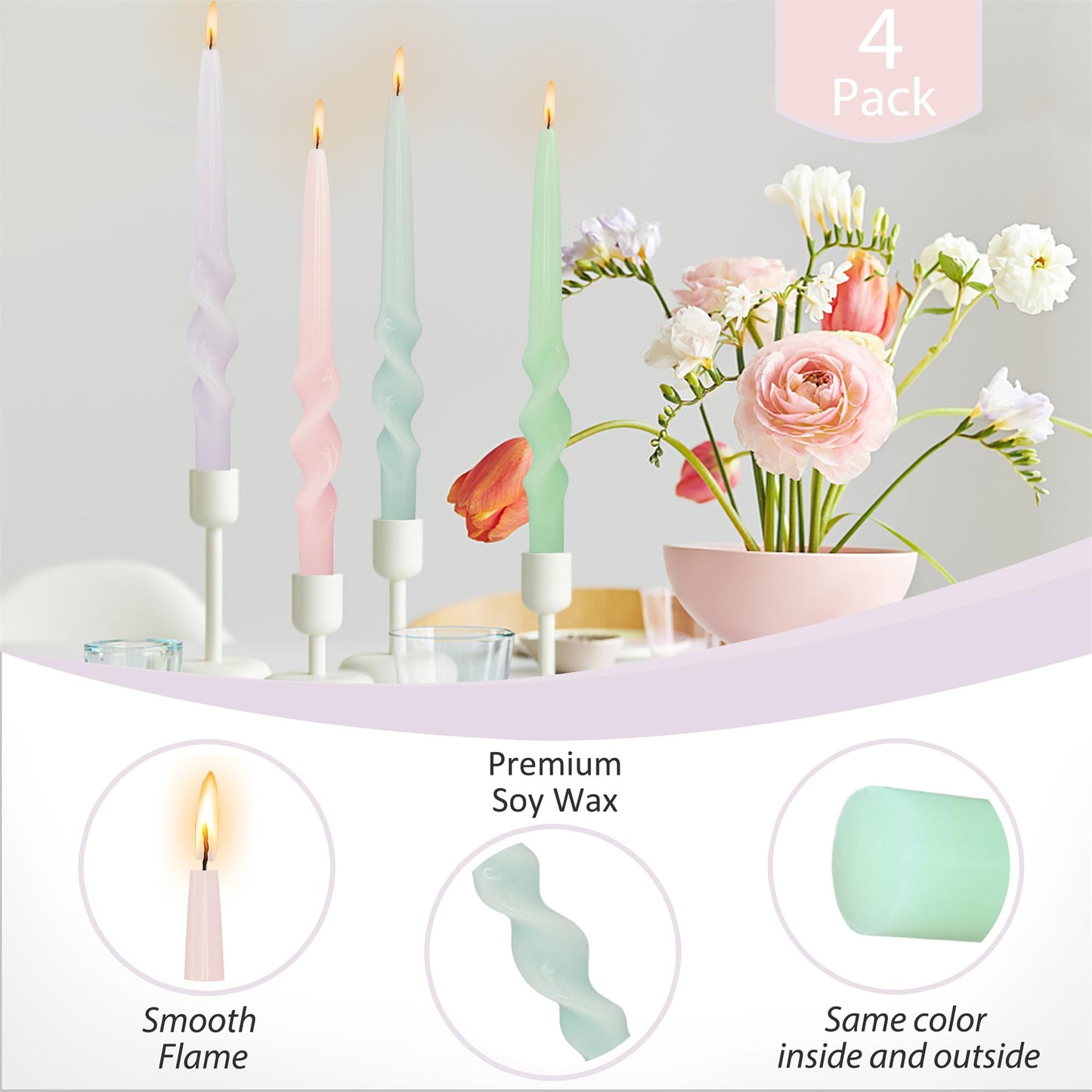 Gedengni 8pcs Dripless Candle Sticks Summer Taper Candlesticks,10 Inches Pink Tapered Candles Green Candle Stick Colorful Taper Candles Blue Dinner Candle Wax for Home Party Women Gift
