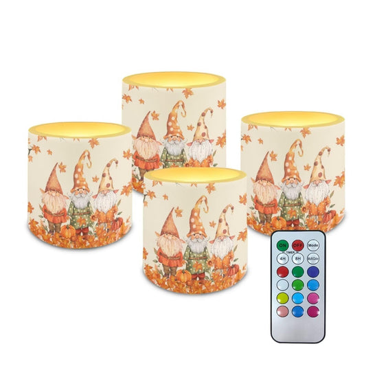 Cozeyat Fall Gnome LED Candles Set of 4 Battery Powered Flameless with Remote Timer Flickering Flame Waterproof for Home Garden Beach Table