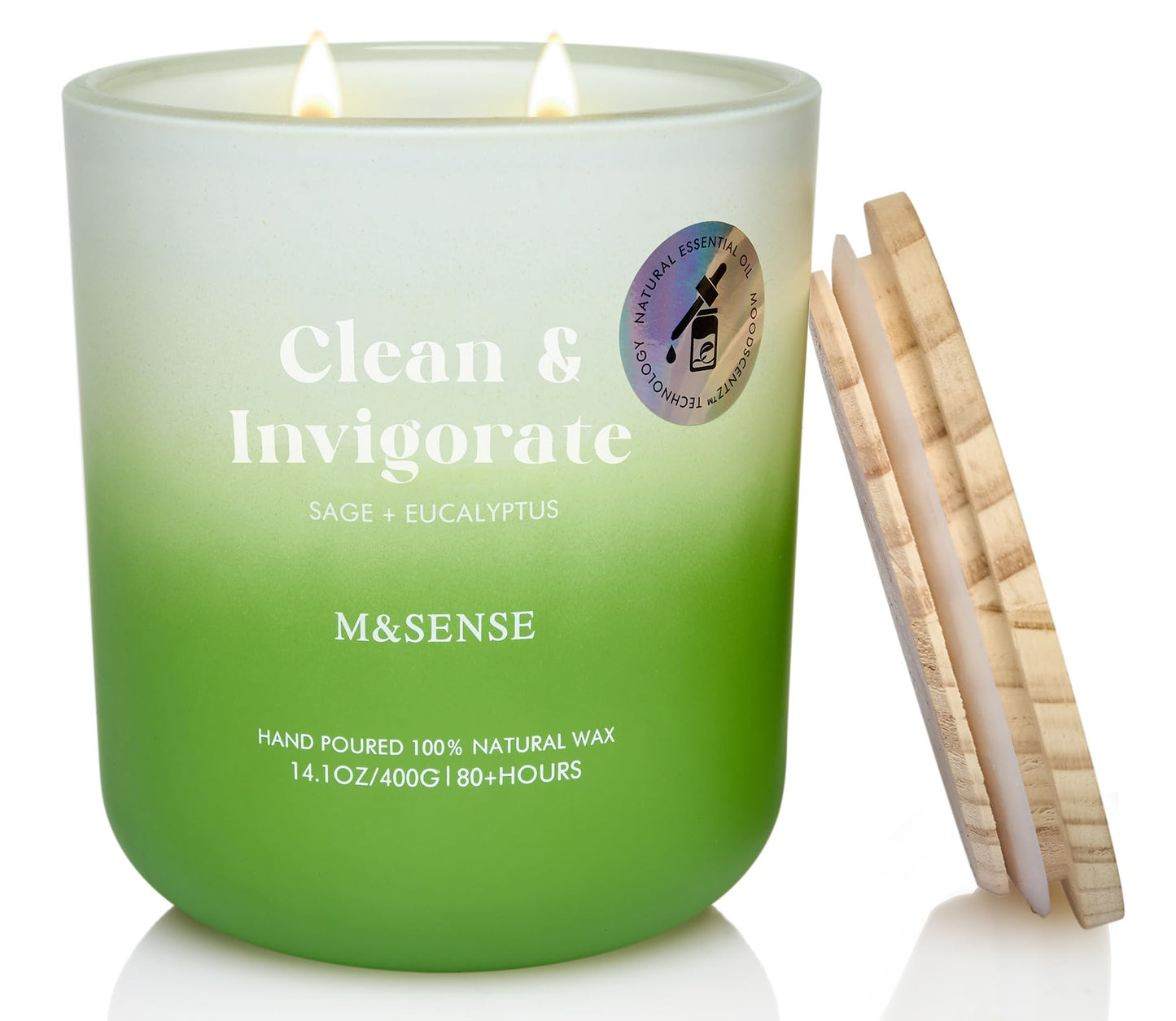 M&SENSE Sage Eucalyptus Scented Candle for Home, 14.1oz 80-Hour Non Toxic Long-Lasting Natural Soy Wax Fragrance, 2 Wick Summer Scented Aromatherapy Candle for Relaxing Stress Relief Meditation Yoga
