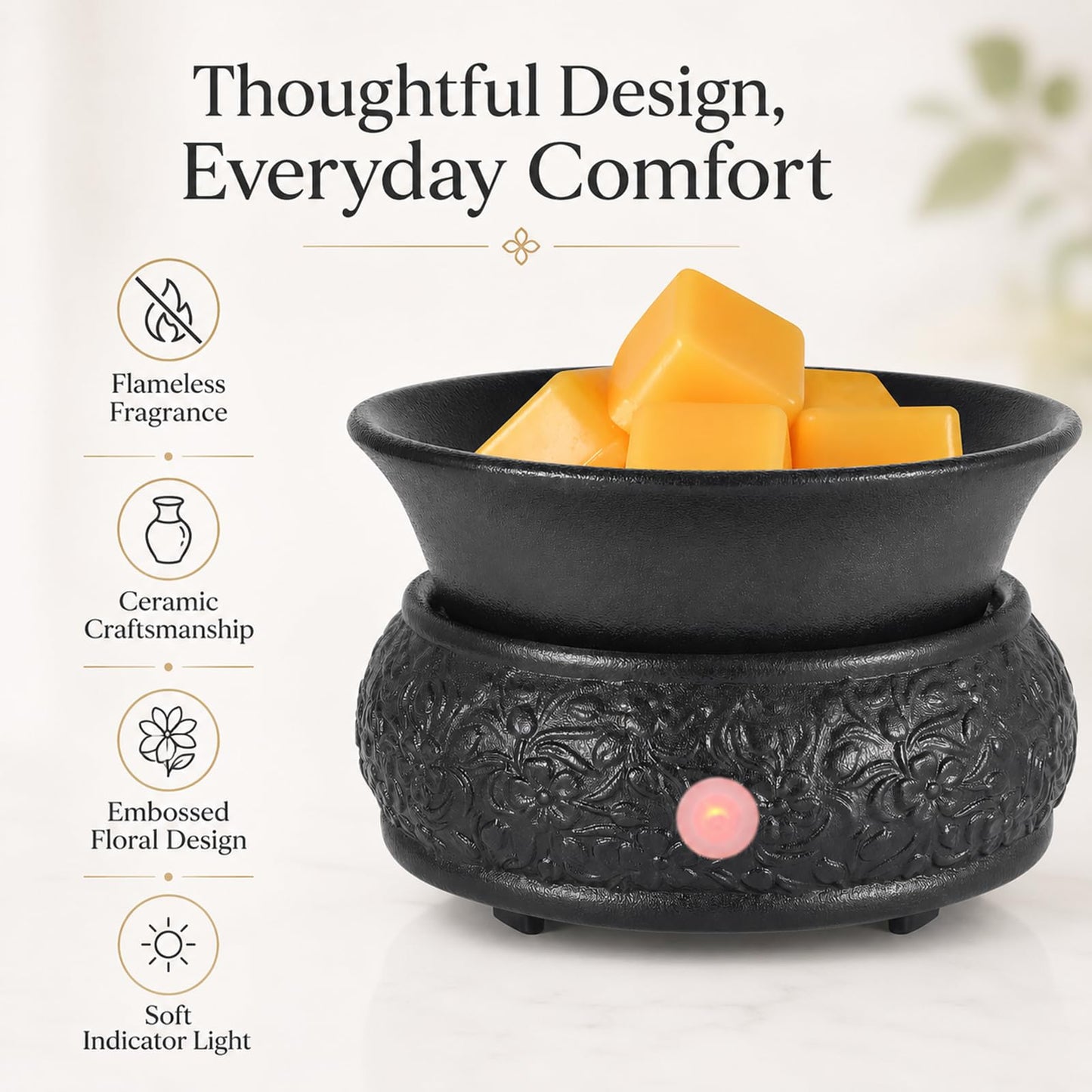 mocosa Wax Melt Warmer Ceramic Wax Warmer,3-1 Candle Wax Warmer for Scented Wax Burner Electric Wax Melter as Gifts for Moms Grandma Women Girls(Black)