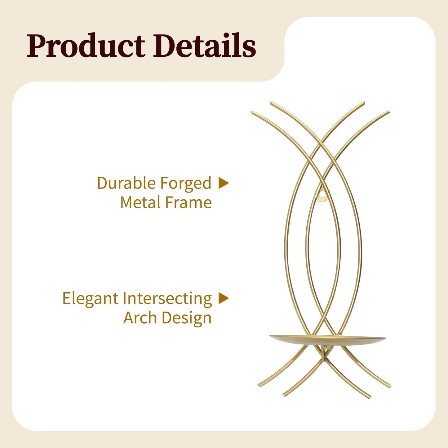 SEICASAYA Wall Sconce Candle Holder Set of 2, Modern Forged Metal Iron Decorative Wall Art for Living Room (Gold)
