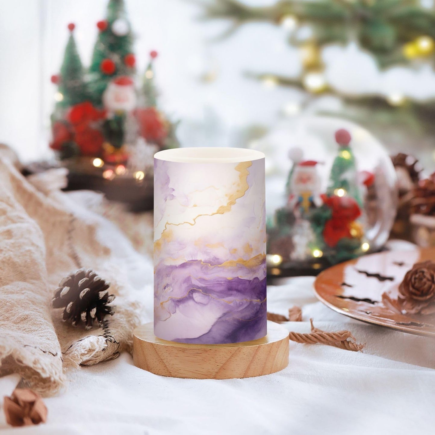BOENLE Flickering Flameless Candles, Purple Gold Marble LED Candles with Remote Timer, Set of 2 Battery Operated Candle for Valentine Wedding Birthday