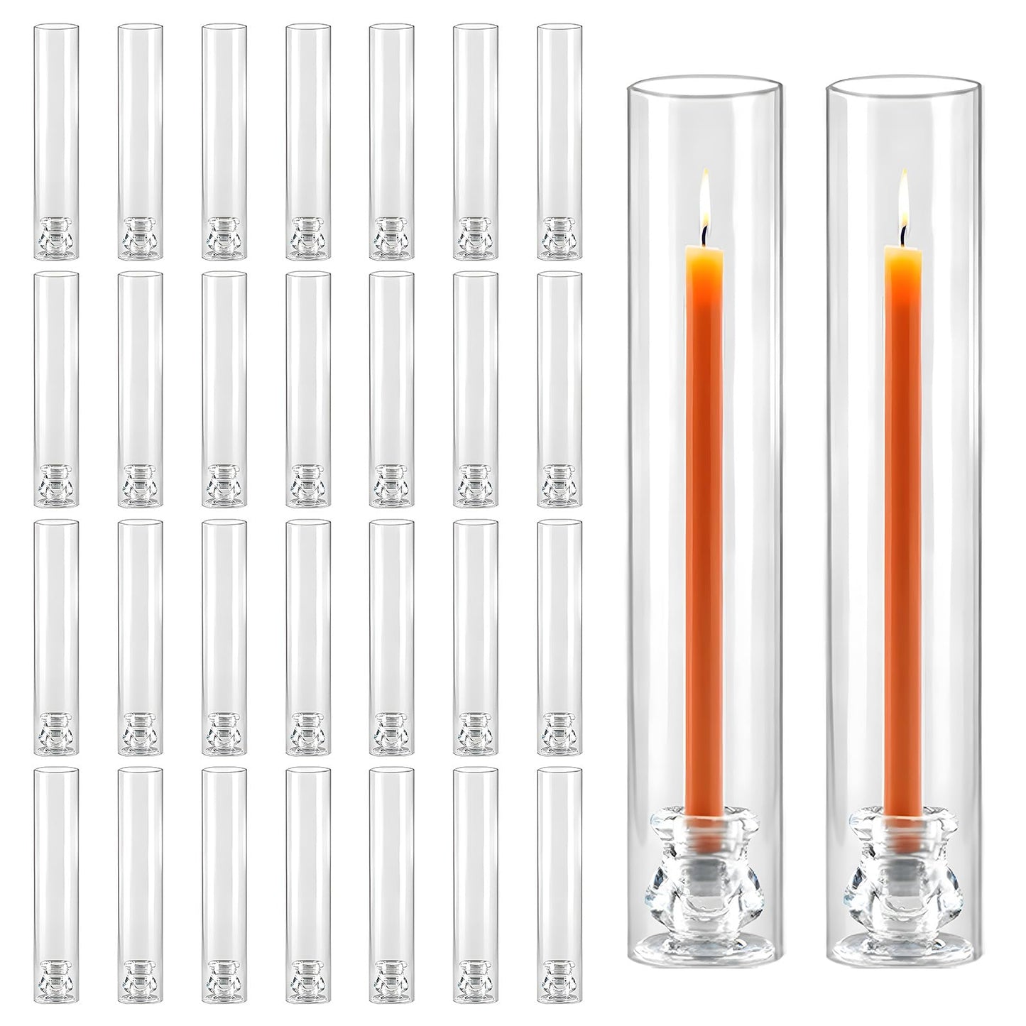 30 Pack Glass Hurricane Candle Holders 12.6" Open Ended Candlestick Holder Tubes Clear Bottomless Cylinders Suitable Taper LED Candles for Wedding Party Christmas Table Centerpiece Decor