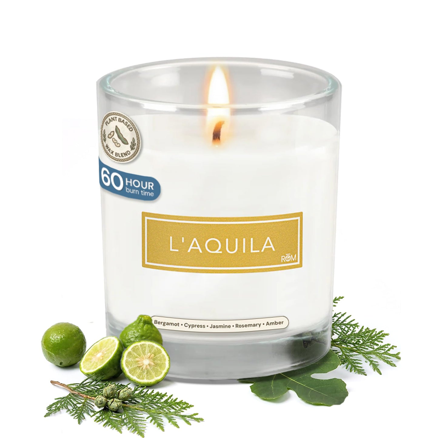 L’Aquila Luxury Scented Candle – Natural Plant Based Wax, 9oz – Bergamot, Fig, Cypress & Amber - Long Lasting 60 Hour Burn – Non-Toxic, Hand-Poured in USA for Home