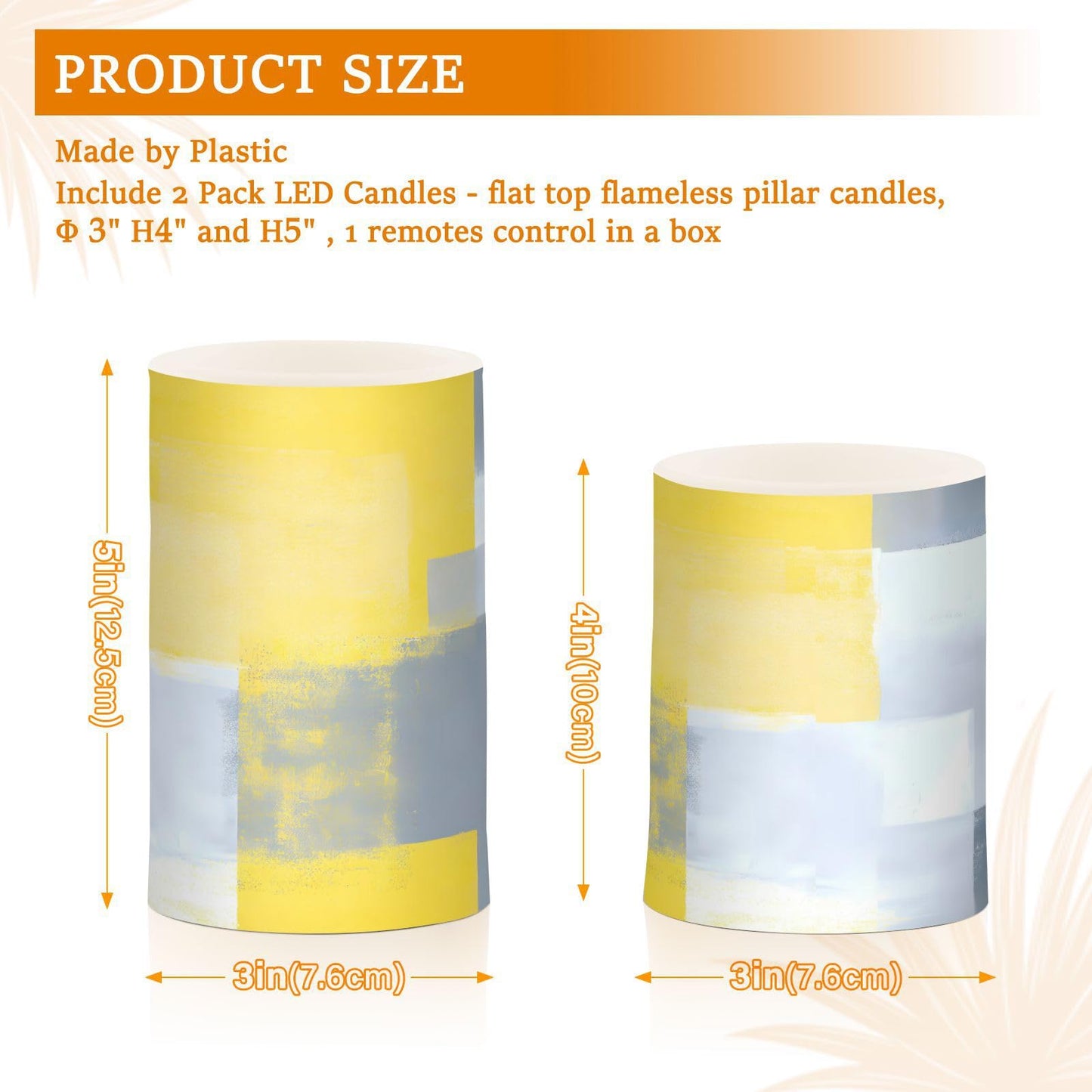ALAZA Grey and Yellow Abstract Art Painting Flickering Flameless Candles Battery Operated with Remote Timer,Tea Light Candles LED Pillar Votive Candles Set of 2 for Outdoor Indoor Decorations
