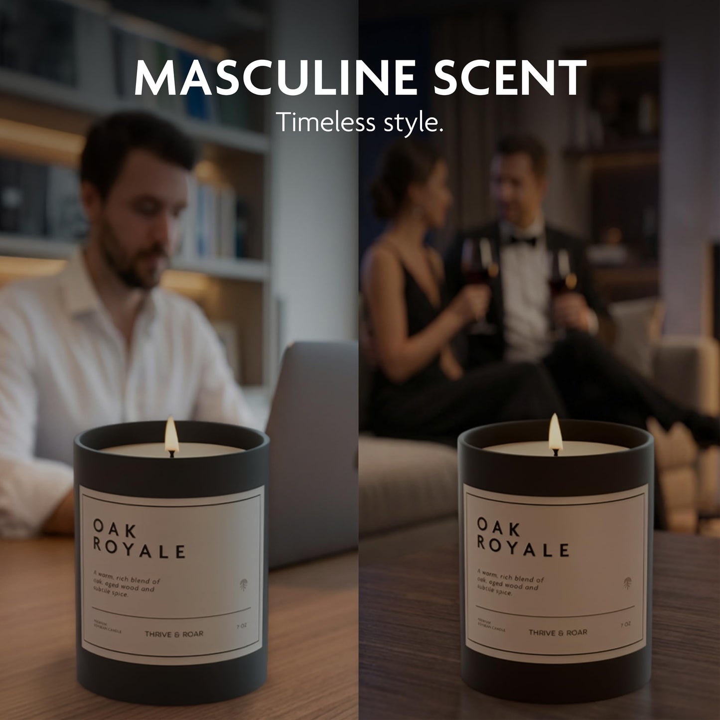 Thrive & Roar - Oak Royale Premium Scented Candle for Men – 7oz Long Lasting, Soy Wax Aromatherapy Candle for Home Scented, Masculine Aroma, Office Decor, Man Cave Decor, Men's Gift