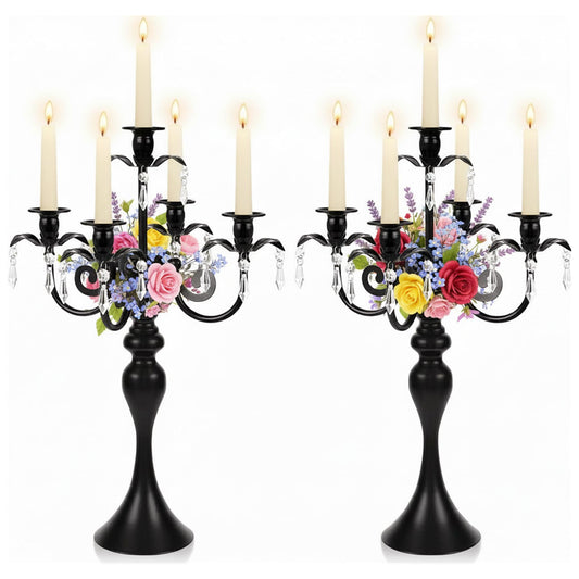 5-Arm Candle Centerpieces for Tables: Black Metal Candle Holders for Wedding Decor, Vintage Candelabra Centerpieces, 20.3" Tall Candlestick Holders for Event Party Christmas Home Decorations
