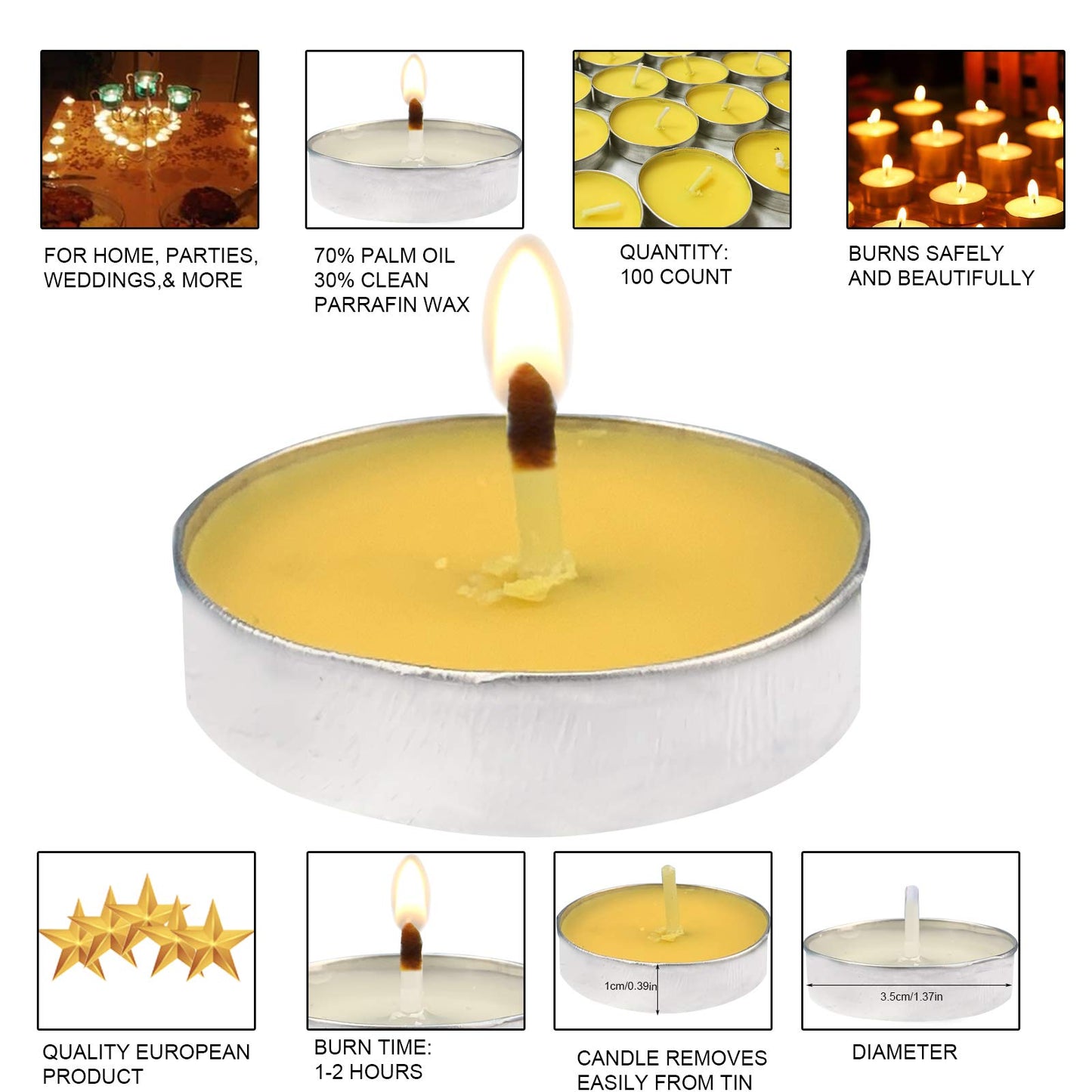 OUO Tea Lights - 50 Pack Smokeless, Dripless & Long Lasting Mini Tealight Candles for Mood, Dinners, Parties, Home Decoration, Wedding, Crafts (White)