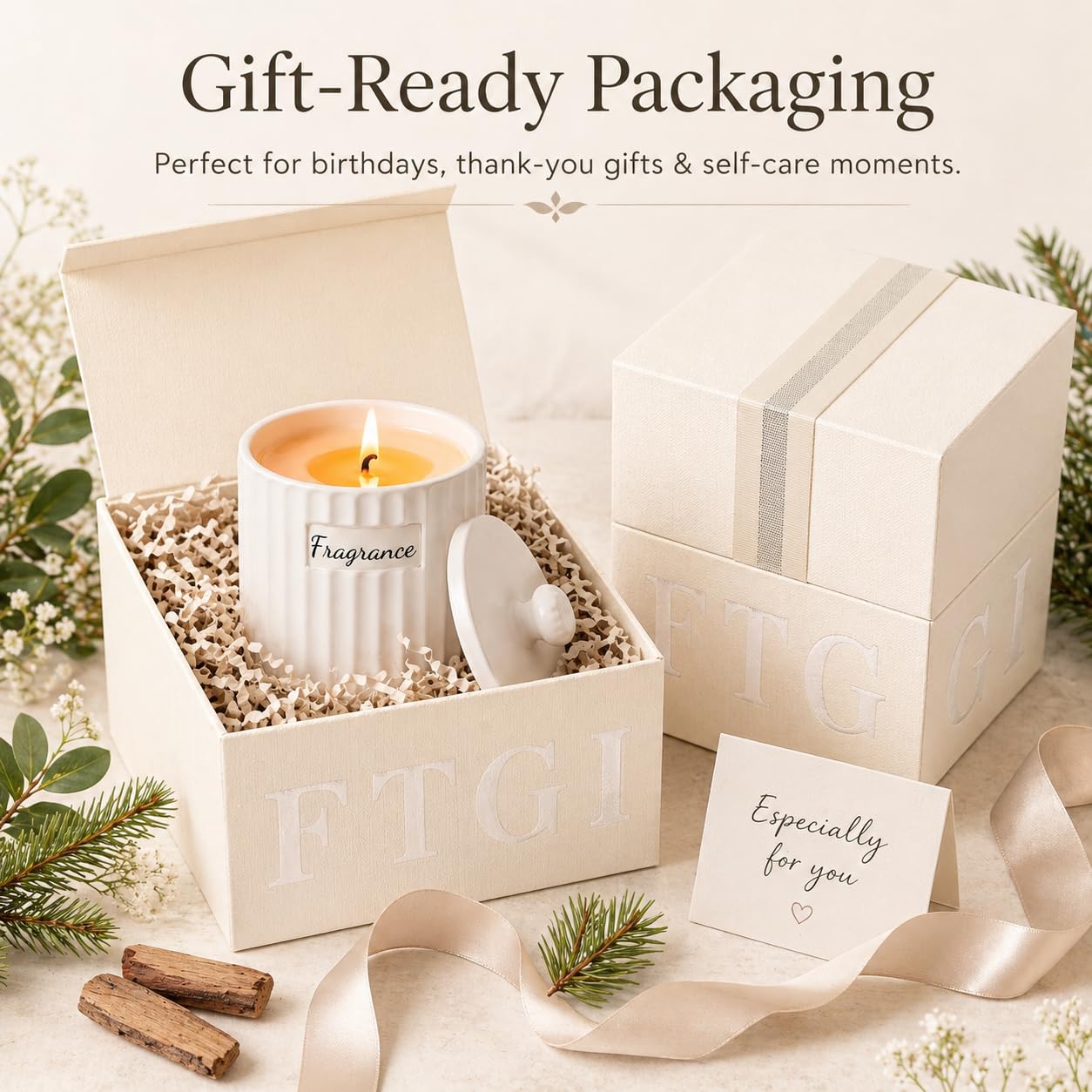 Viyffo 6.35oz Small Scented Candle - Spring Breeze Pines & Cedar, Ivory Non Toxic Soy Candle Gift for Women, Matte Ceramic Jar with Lid Candle, Luxury Fragrance, Elegant Spring Décor & Birthday Gift
