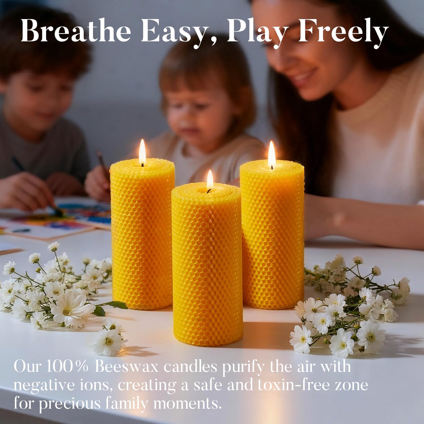 Beeswax Candle Set -96 Pack Tea Lights + 24 Pack Taper Candles + 6 Pack Pillar Candles | Unscented Dripless Smokeless Clean Burning Long Lasting Candles