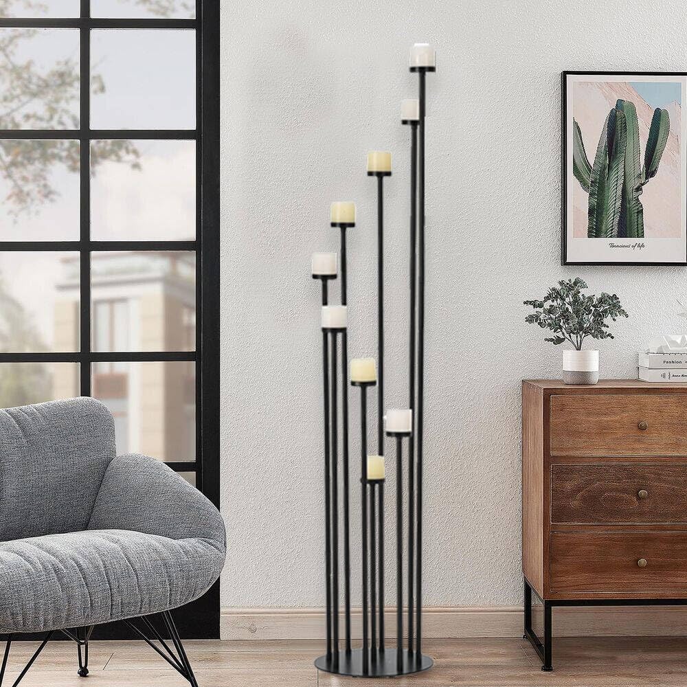 Fullvaseer Black 9 Arm Floor Candle Holder Candelabra for Home Decor, Weddings, Dinner Parties Formal Events