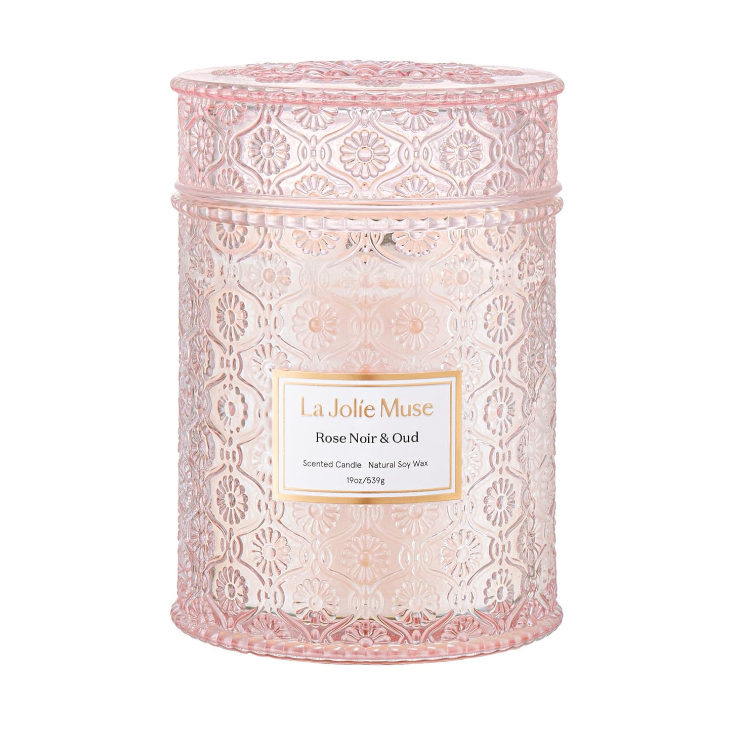 LA JOLIE MUSE Rose Noir & Oud Scented Candle – Lemon, Rose & Oud |19 oz Large Wooden Wick Candle | Natural Soy Wax | 90 Hours Clean Burn | Gift-Ready for Hosts & Gatherings | Elegant Home Décor