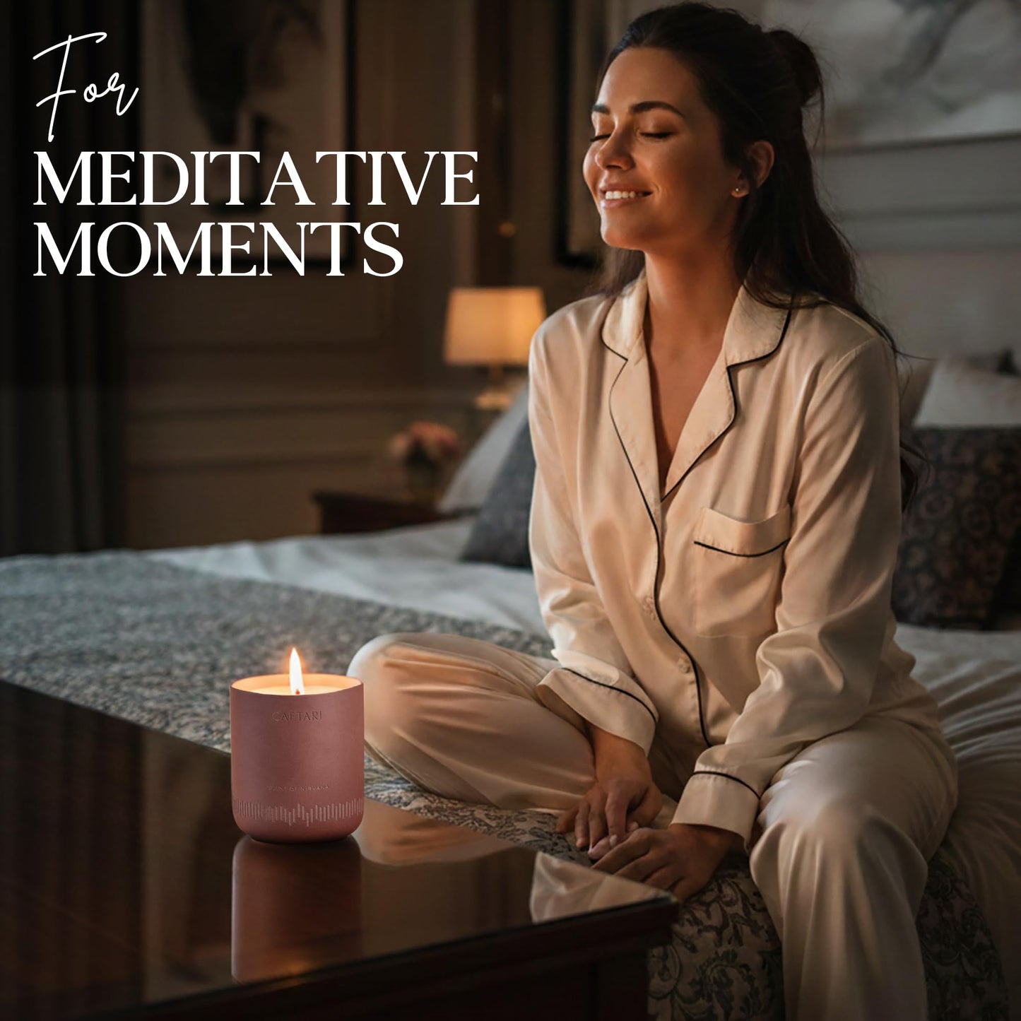 CAFTARI Scent of Nirvana Scented Candle | Oudh, Cedarwood & Patchouli | Soy Candles Non Toxic | 60-Hour Burn | Scented Candles for Home | Stress Relief Aromatherapy | Luxury Ceramic Jar | 10.5 oz