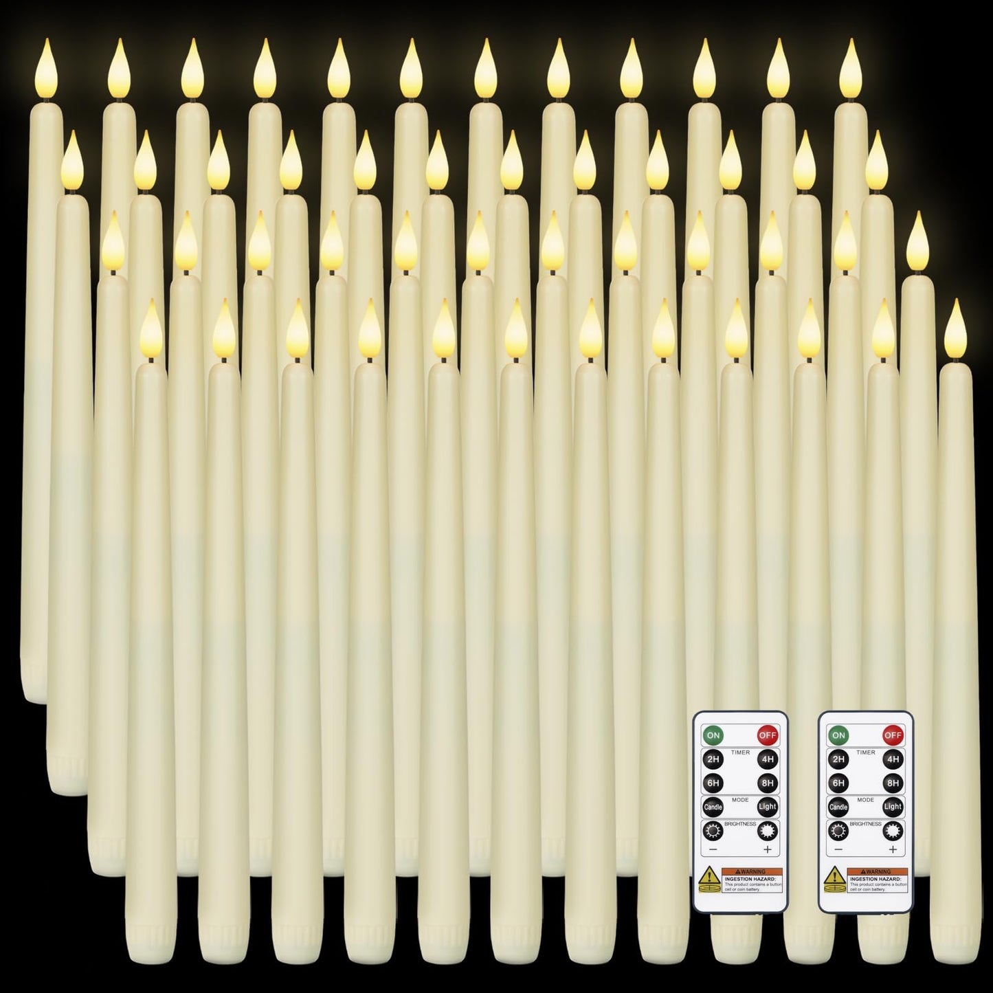 Homemory 48 Pcs Flameless Taper Candles with Remote Timer Dimmer, 11 inches Ivory Candlesticks Battery Operated, Plastic LED Taper Candles with Flickering Flame for Party Christmas Church Wedding