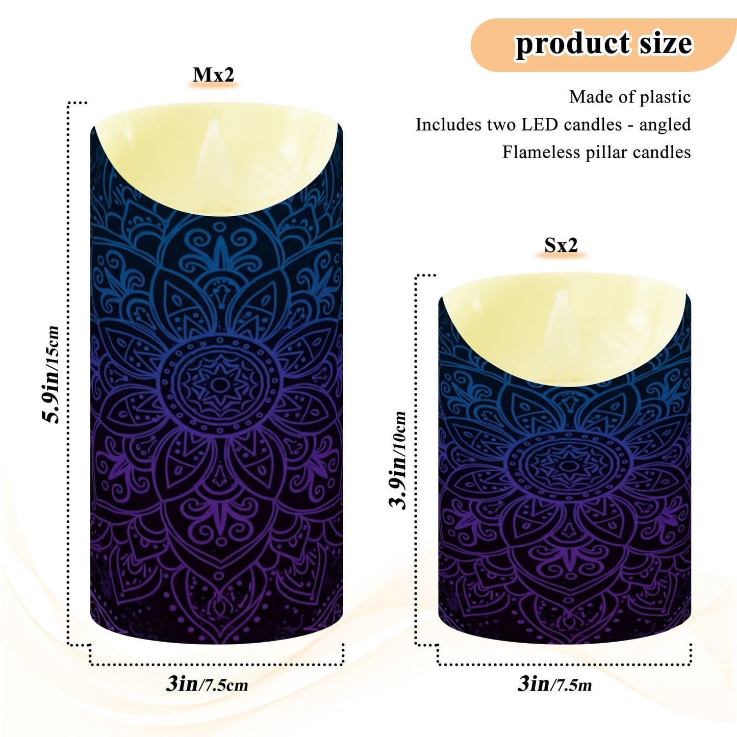 Flameless Candles Set of 2 Boho Ethnic Mandala A Realistic LED Candles with Remote Battery Operated Holiday Decorations