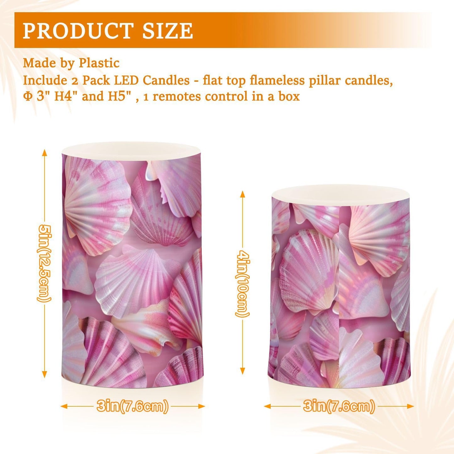 ALAZA Pink Seashells Flameless Candles Flickering LED Candles with Remote Timer Battery Operated Pillar Candles Set of 2 for Dinner Holiday Decor