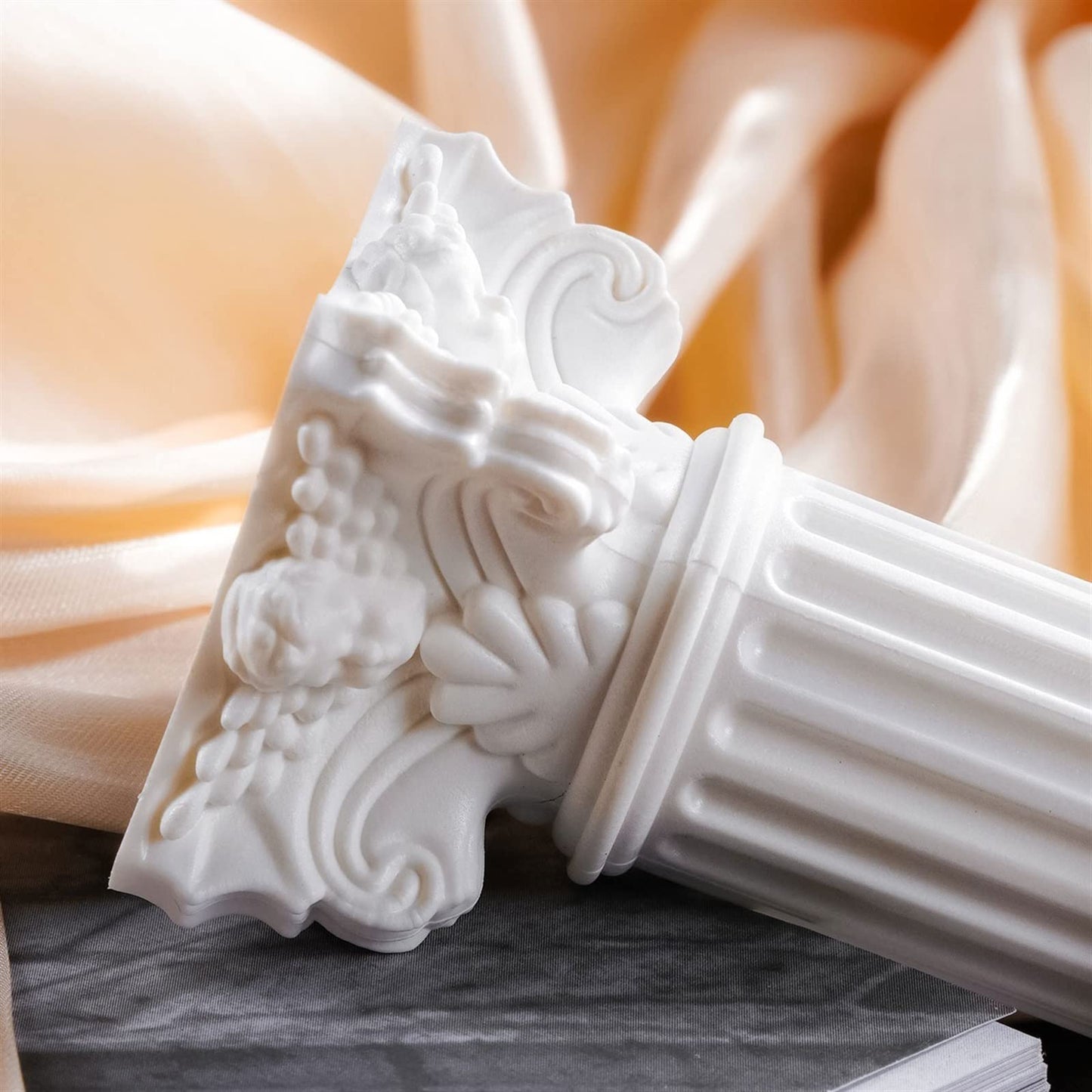 cfycfy987 Candelabra Embossed Pattern Candlestick European Style Column Candle Holder Plastic Table Decoration Candle Sticks Holder(White)
