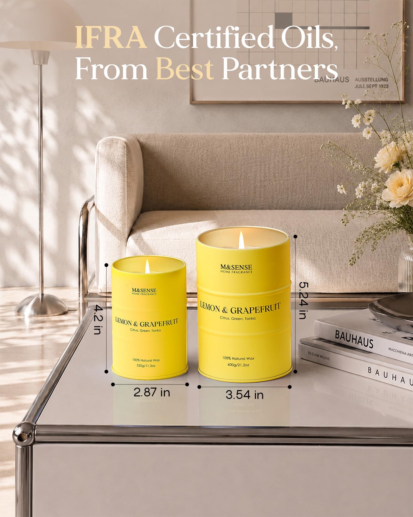 M&SENSE Lemon Candle Large for Home Scented, Lemon Soy Candles 21.2oz 120 Hour Slow Burning, Highly Scented Limoncello Grapefruit Citrus Candles for Bathroom, Fresh Smelling Candle