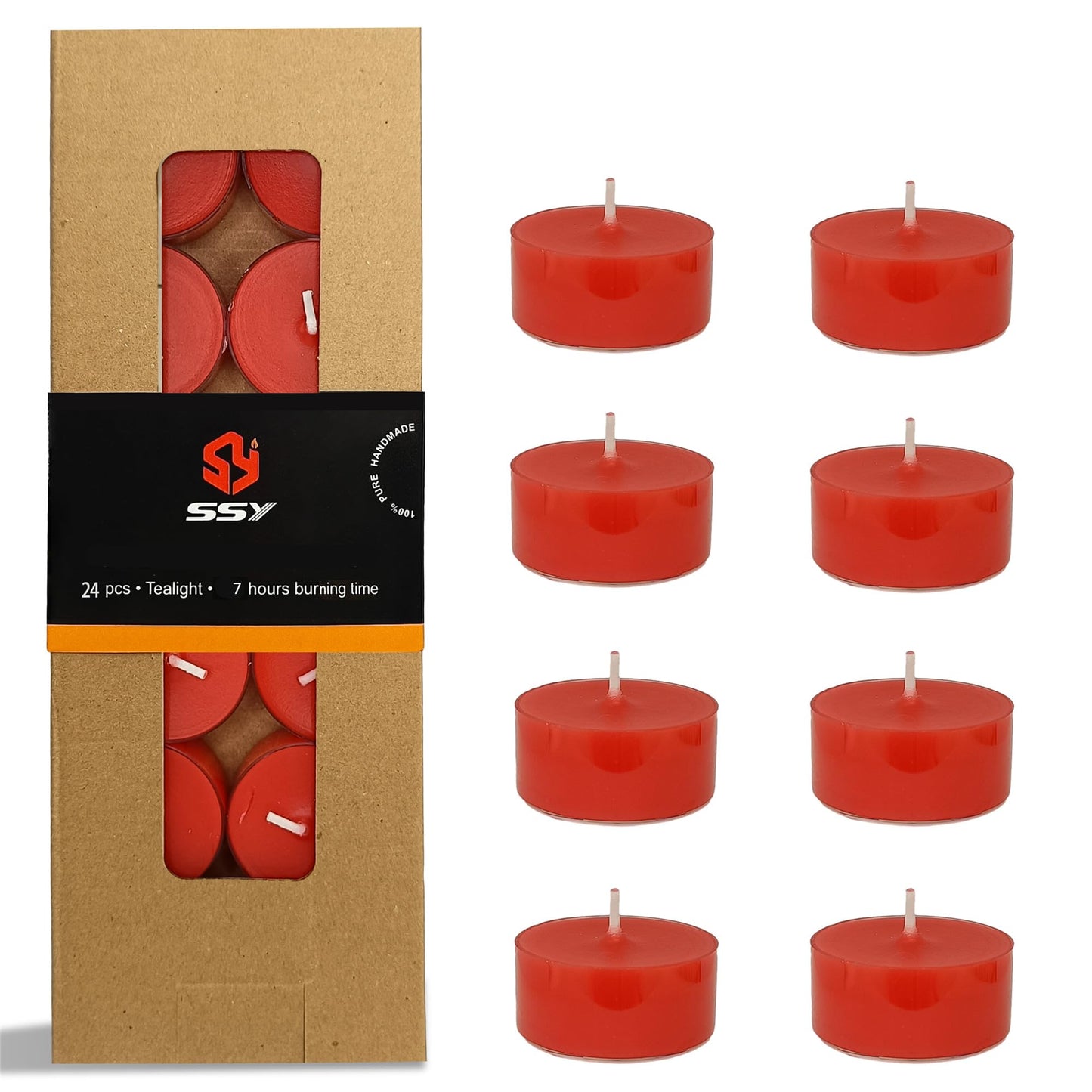 Scented Tealight Candles Handmade Candlesticks,24pcs Round Tea Light Candles Natural Scent Wax Tealight Candle Smokeless Candle Stciks for Spa Home Decor Party Gifts (01-24S-RDSB)