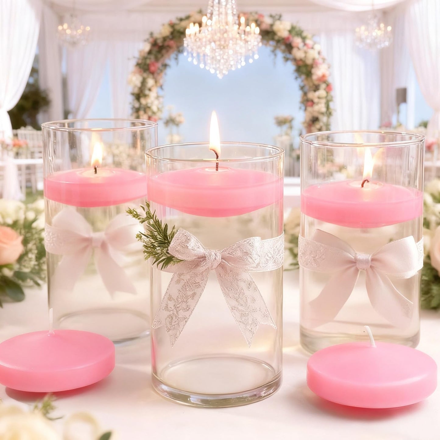 3 inch Floating Candles 8-9 Hours Pink Floating Candle for Centerpieces 36 Packs Unscented Floating Candles 3" Water Candles for Cylinder Vases,Pool,Wedding
