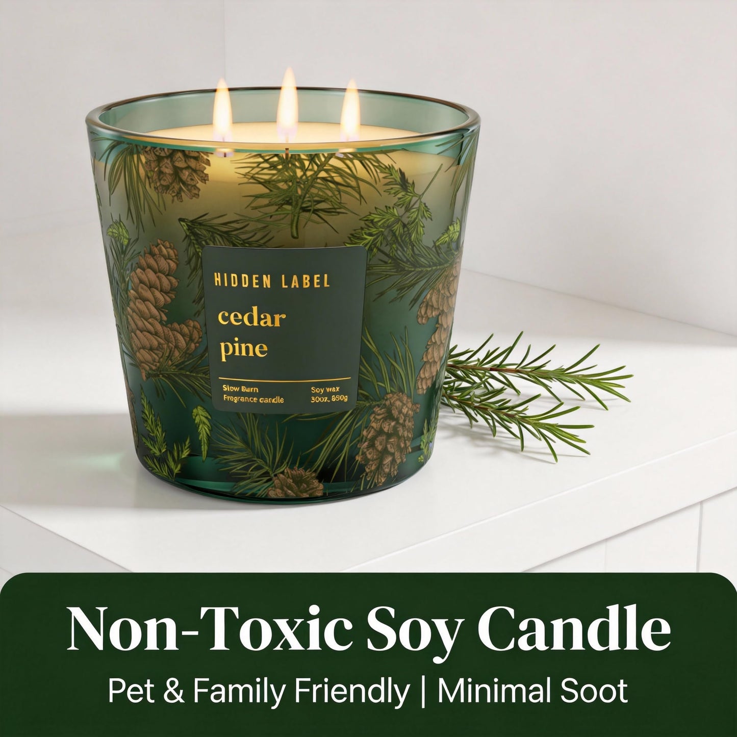 Cedar Pine Scented Candle, 30oz Natural Soy Wax, 3 Wick Large Winter Forest Candle for Home, 100+ Hours Clean Burn, Fresh Cut Christmas Tree Aroma for Holiday Decor, Stress Relief & Gifting