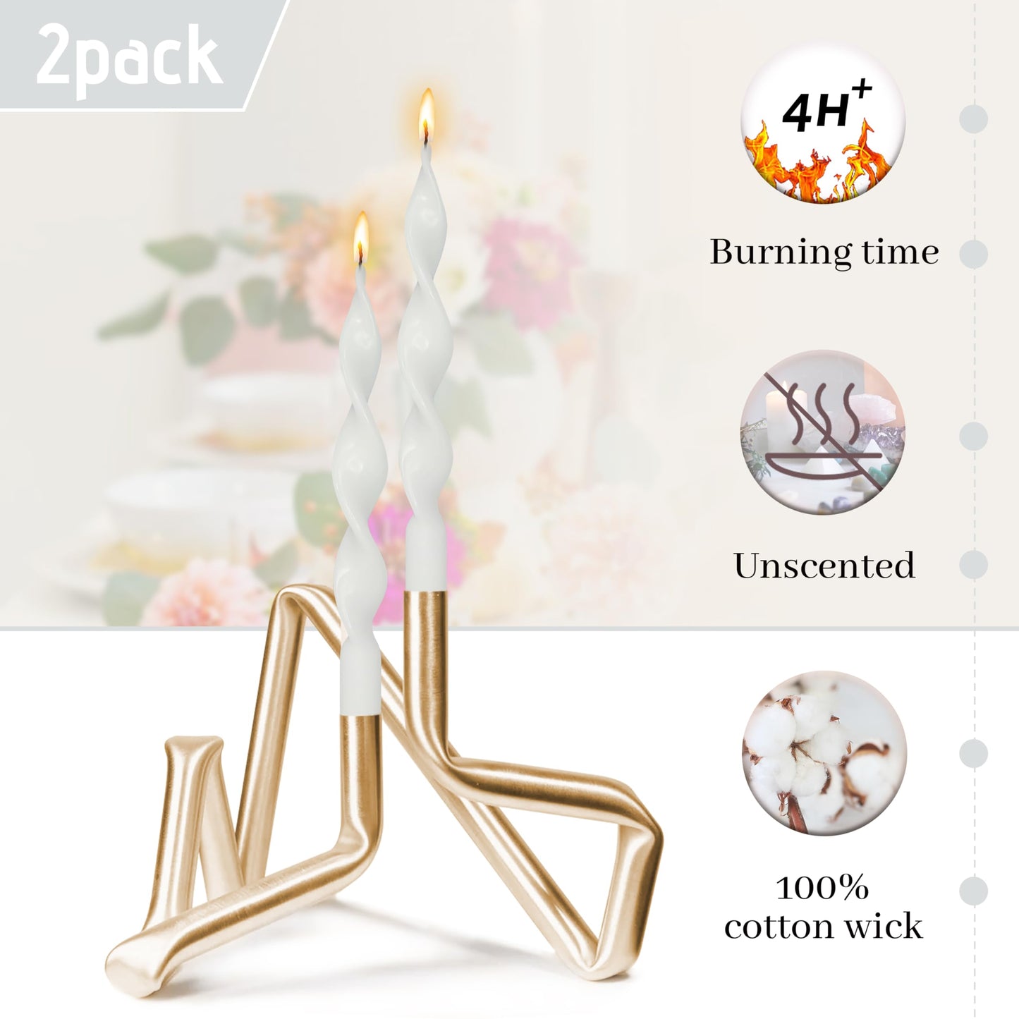 Smokeless White Spiral Taper Candle Unscented Taper Candlesticks Handmade 10 Inch Long Twisted Candles for Candlelight Dinner Wedding Home Decor