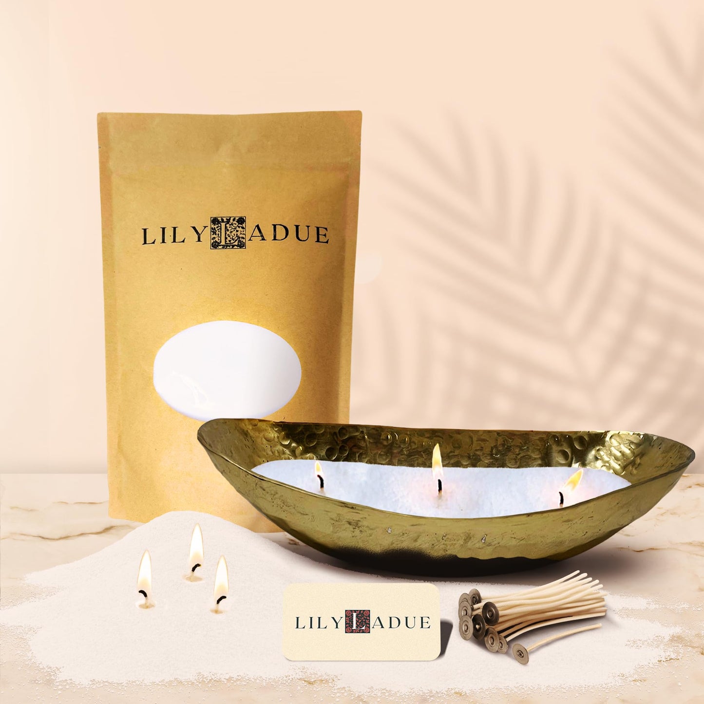 LILY LADUE Sand Candle Kit - 1Lb/16Oz Pearled Candles Sand and Wicks (24) with Gold Holder, Unscented Aroma Beads, Reusable Pearled Candle Wax for DIY Home Kit, Powder Beads Refill Available
