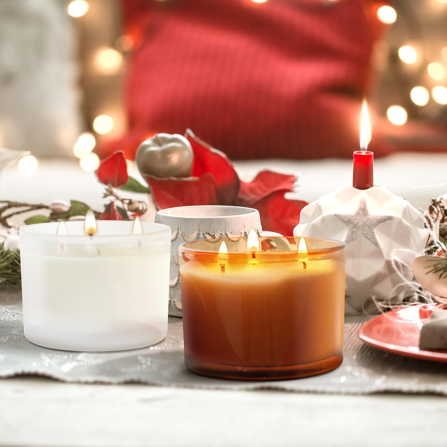 SHOWIN 18 OZ Thick Candle Jars for Making Candles 6 Pcs, Empty Jars with Wood Lids for Candle Making, Sample Container,Matte White