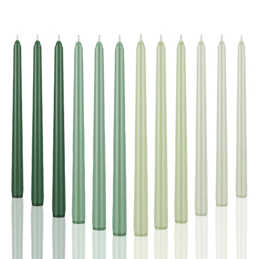 LPUSA 12pcs Taper Candles Amber Sandalwood Scented Gradient Color,Handmade from Vegan Soy Wax for Holiday Wedding Party Home Dinner Decoration,Green