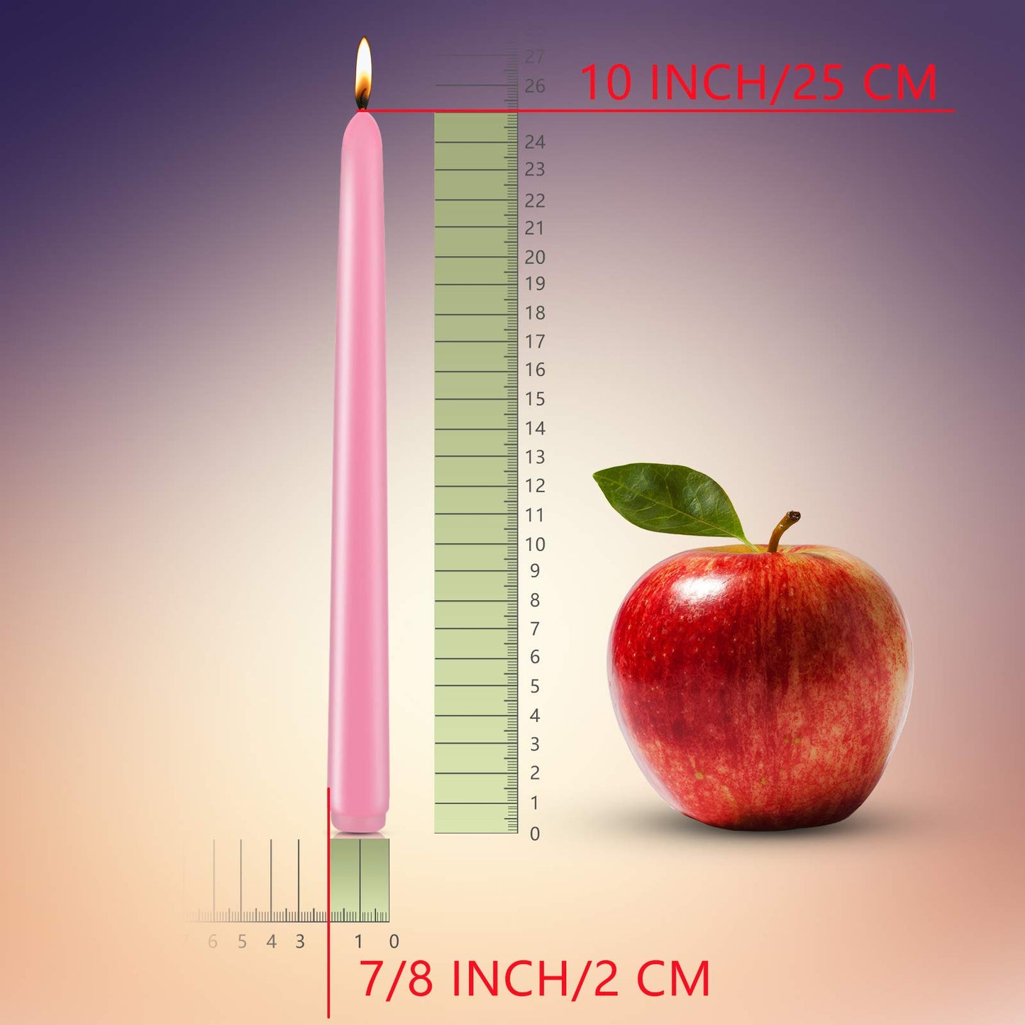 10 inch Pink Taper Candles for Christmas Advent, Set of 12 Unscented Dripless Candlesticks - 8 Hours Long Burning for Home Decor, Wedding, Parties and Special Occasions