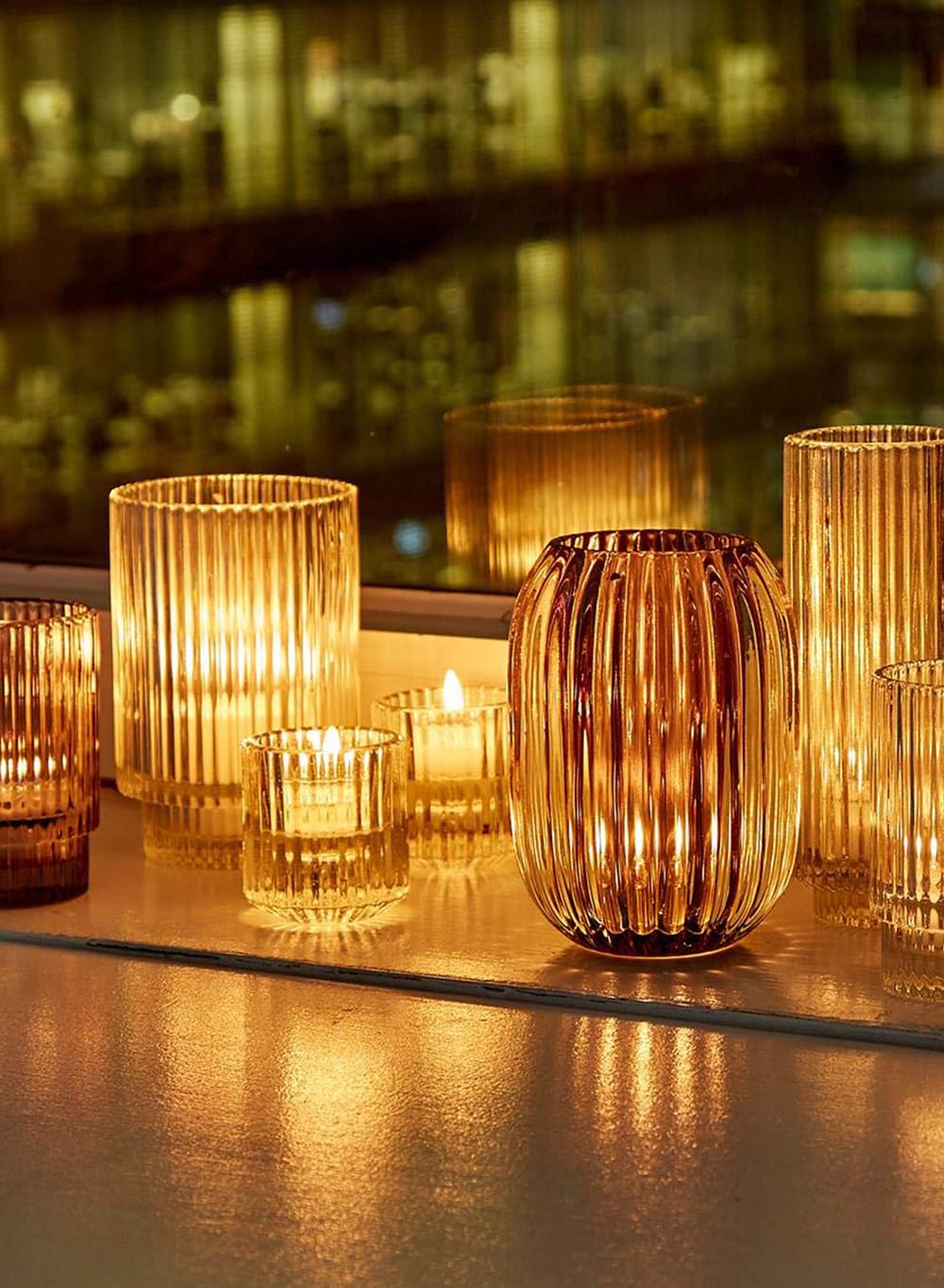 Serene Spaces Living Set of 4 Clear Ribbed Glass Votive Holders, Perfect for Weddings and Home Décor, Measures 2.25" Tall and 2" Diameter