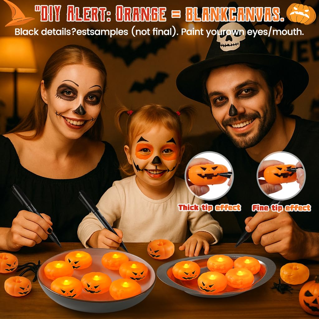 2.3” x24PK Orange Floating Candles-Halloween Flameless Water - Activated Candles, 180+ Hours Long - Lasting- Fall Decorations- Pool Decor-Thanksgiving Decorations