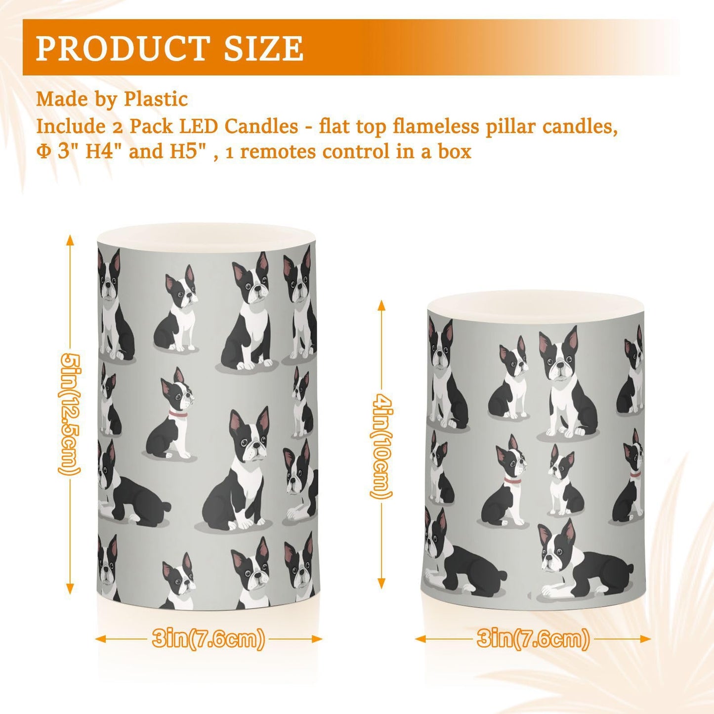 Pigsaly Flameless Candles Battery Operated Cute Puppy Boston Terrier Dog Flickering Led Pillar Candles with Remote Control Colour Changing Warm Light Candles for Halloween Christmas Wedding