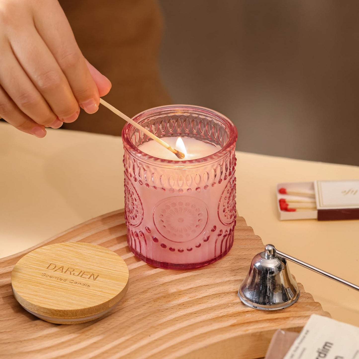 DARJEN Rose Scented Candles for Home- 5.3oz 35H Natural Soy Wax Aromatherapy Jar Candlet, Decorative Aesthetic Candles for Master Bedroom, Date Nights, Self-Care Sunday, Luxury Gift for Women