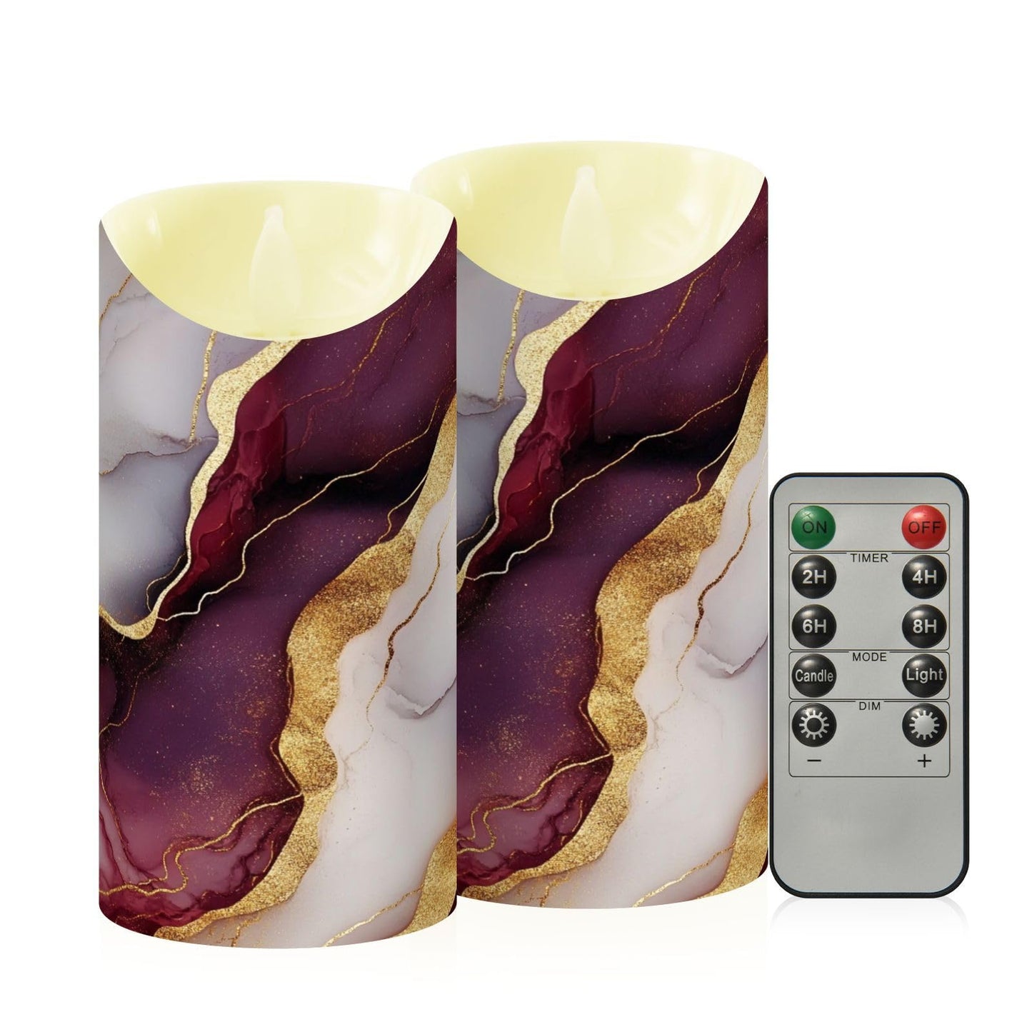 GuoChe Fake Candles LED with Timer 2/4/6/8H Realistic Flicker Battery Candles for Valentine’s Day Marble Burgundy White